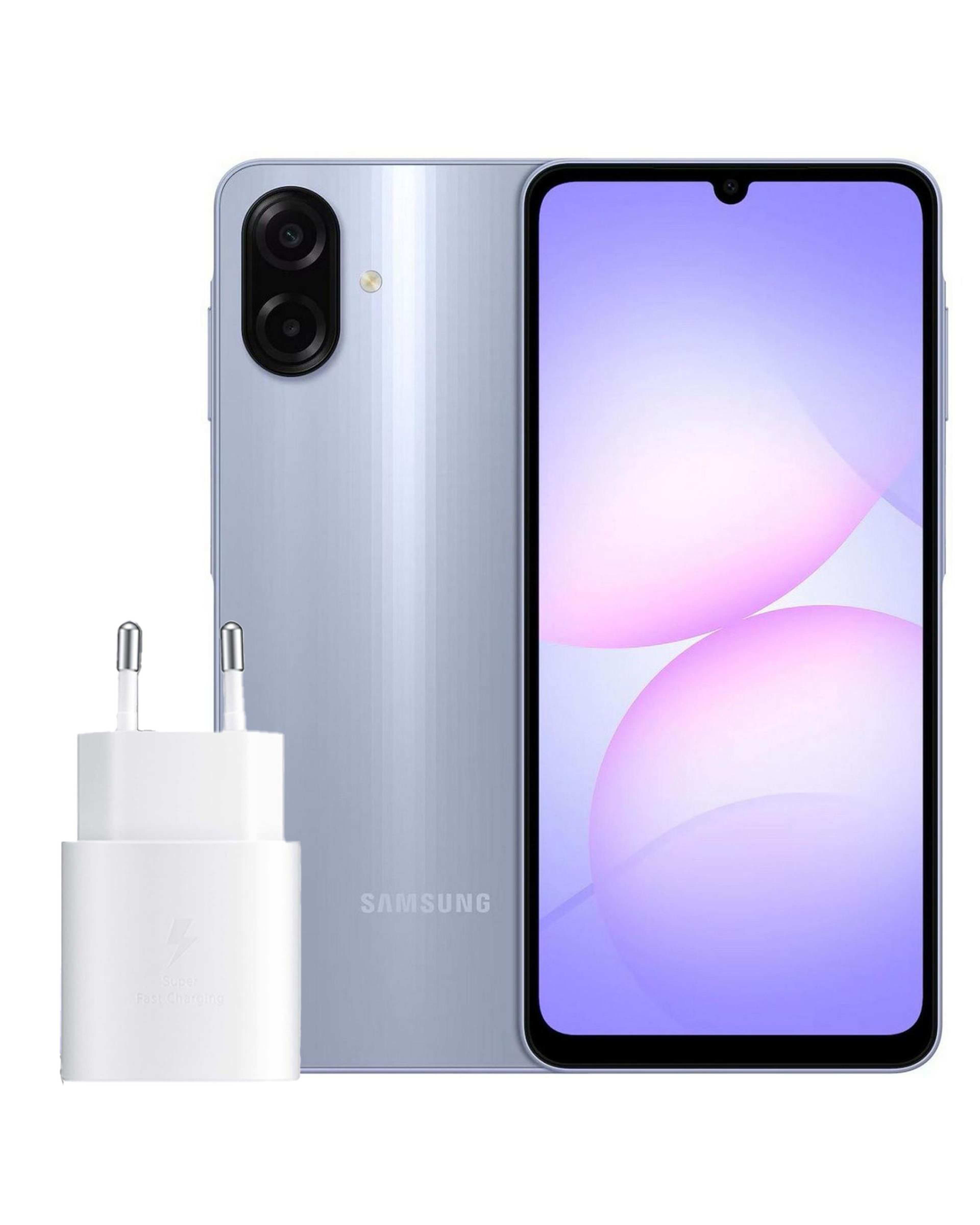گوشی موبایل سامسونگ Galaxy A07 دو سیم کارت ظرفیت ۱۲۸ گیگابایت و رم ۶ گیگابایت - بنفش همراه با شارژر داخل جعبه