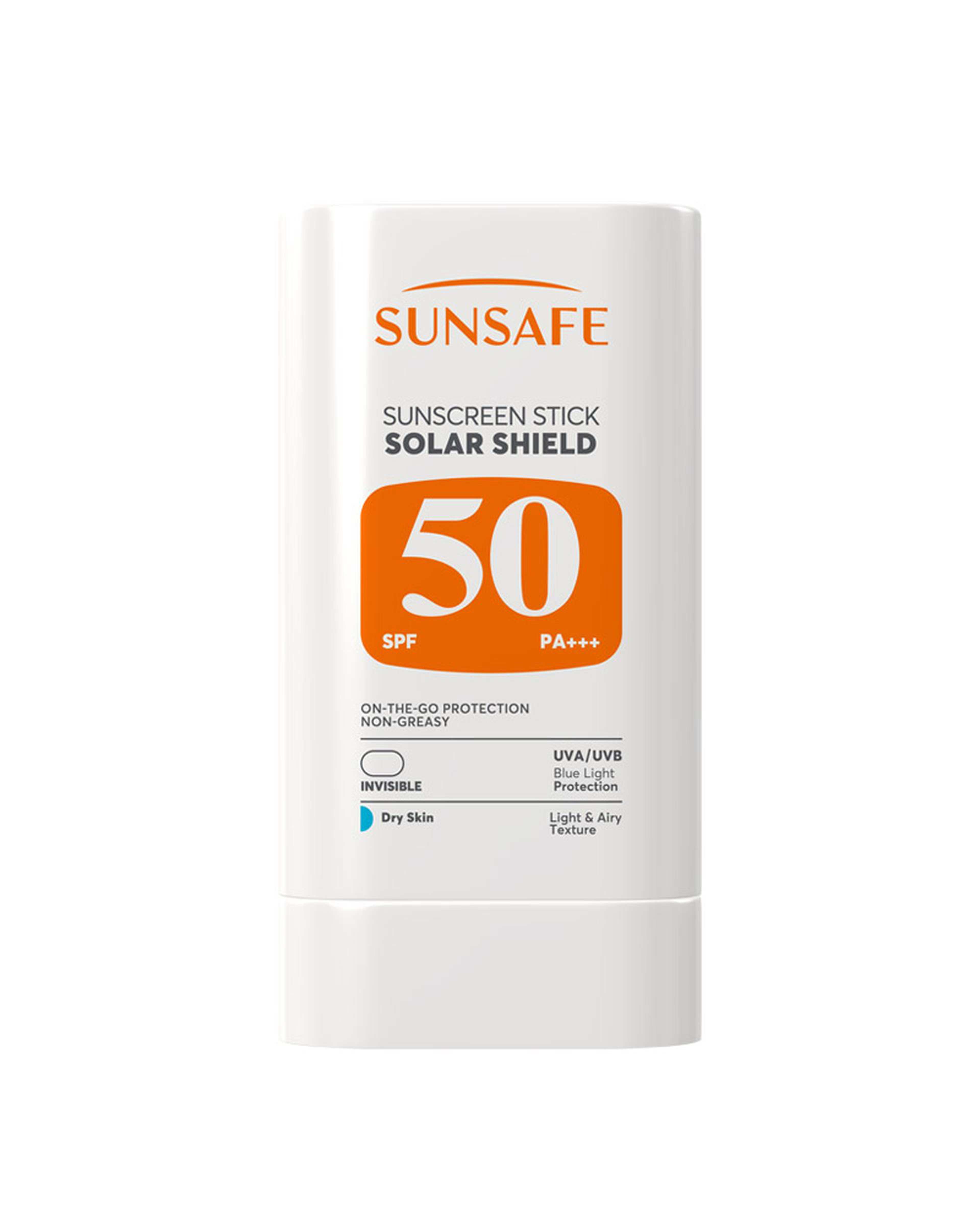 ضد آفتاب استیکی بی رنگ SPF50 سان سیف Sun Safe مدل Solar Shield مناسب پوست های خشک وزن 20 گرم