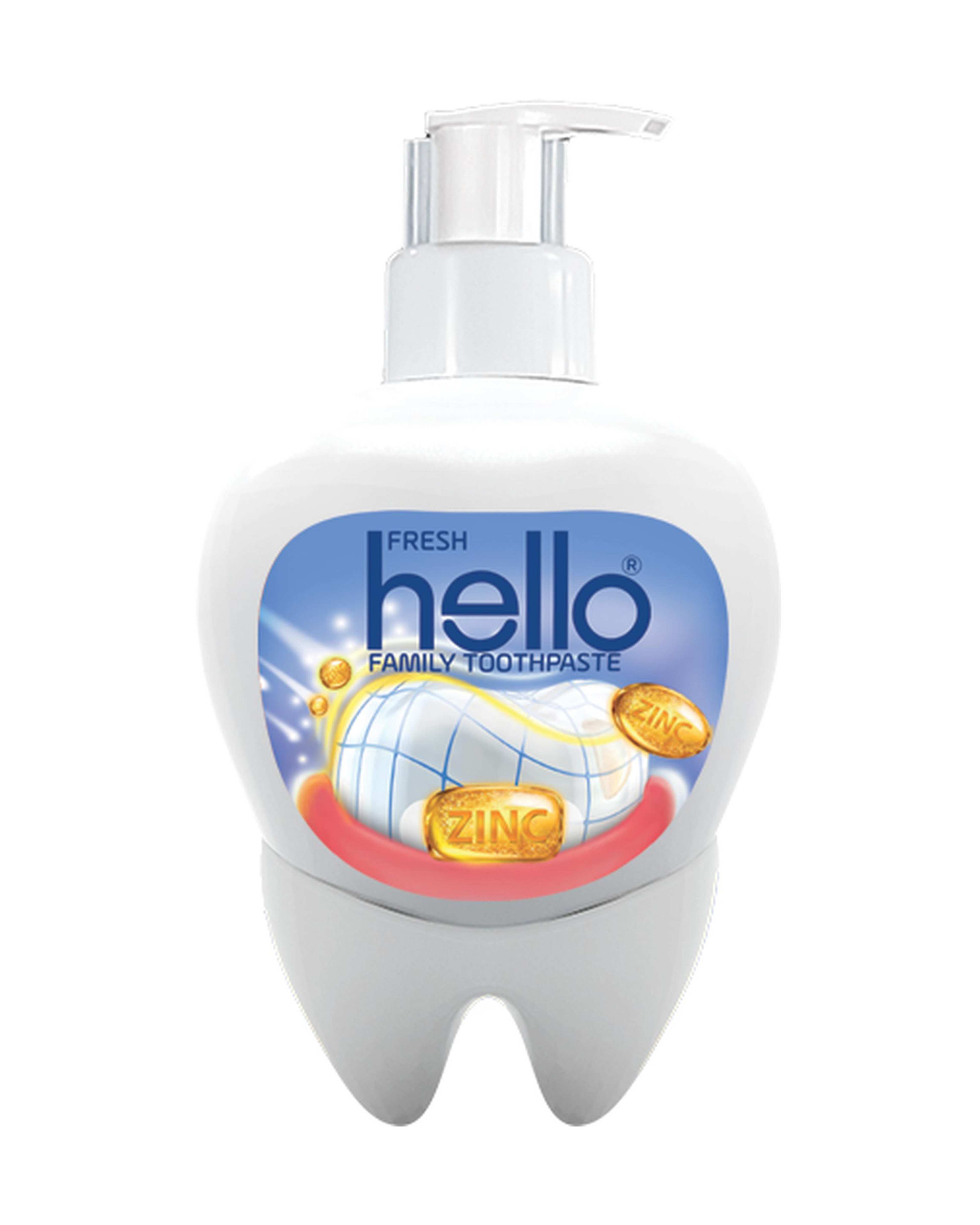 خمیر دندان خانواده پمپی هلو فرش Hello Fresh مدل zinc حجم 250ml