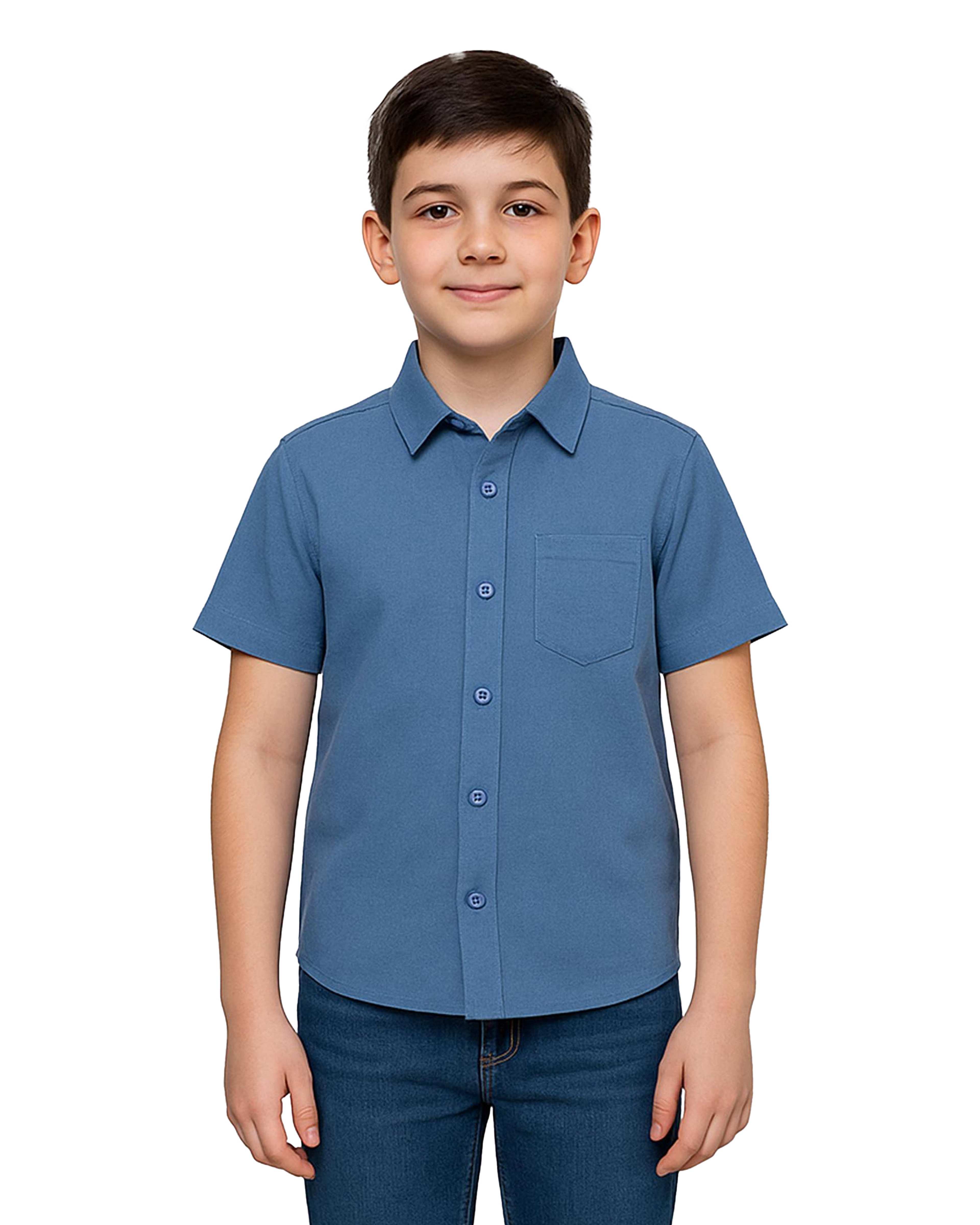 پیراهن پسرانه آستین کوتاه آبی تیره مرینو Merino کد 1759