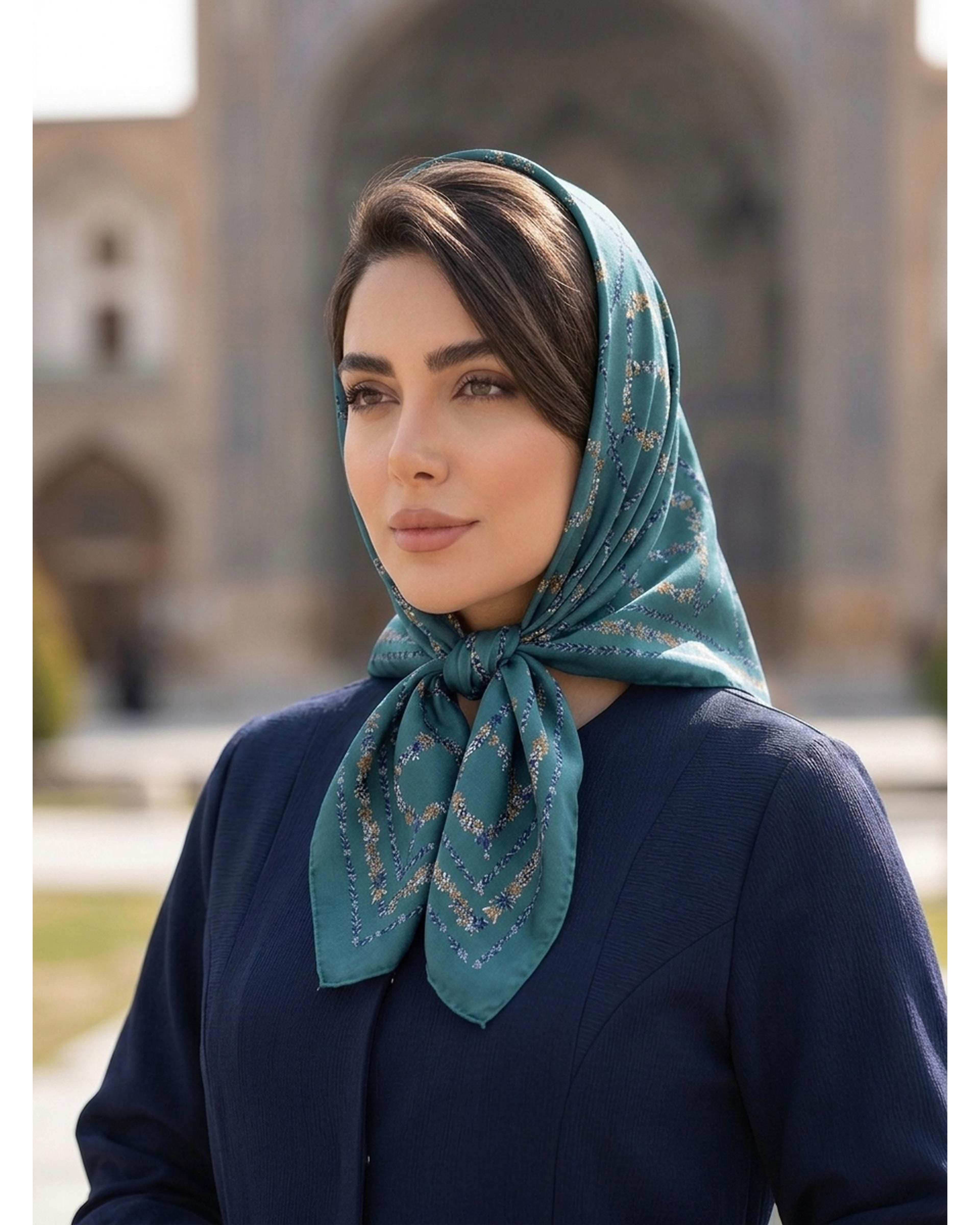 مینی اسکارف زنانه ابریشم توییل سبز آماهی Amahi کد 1621