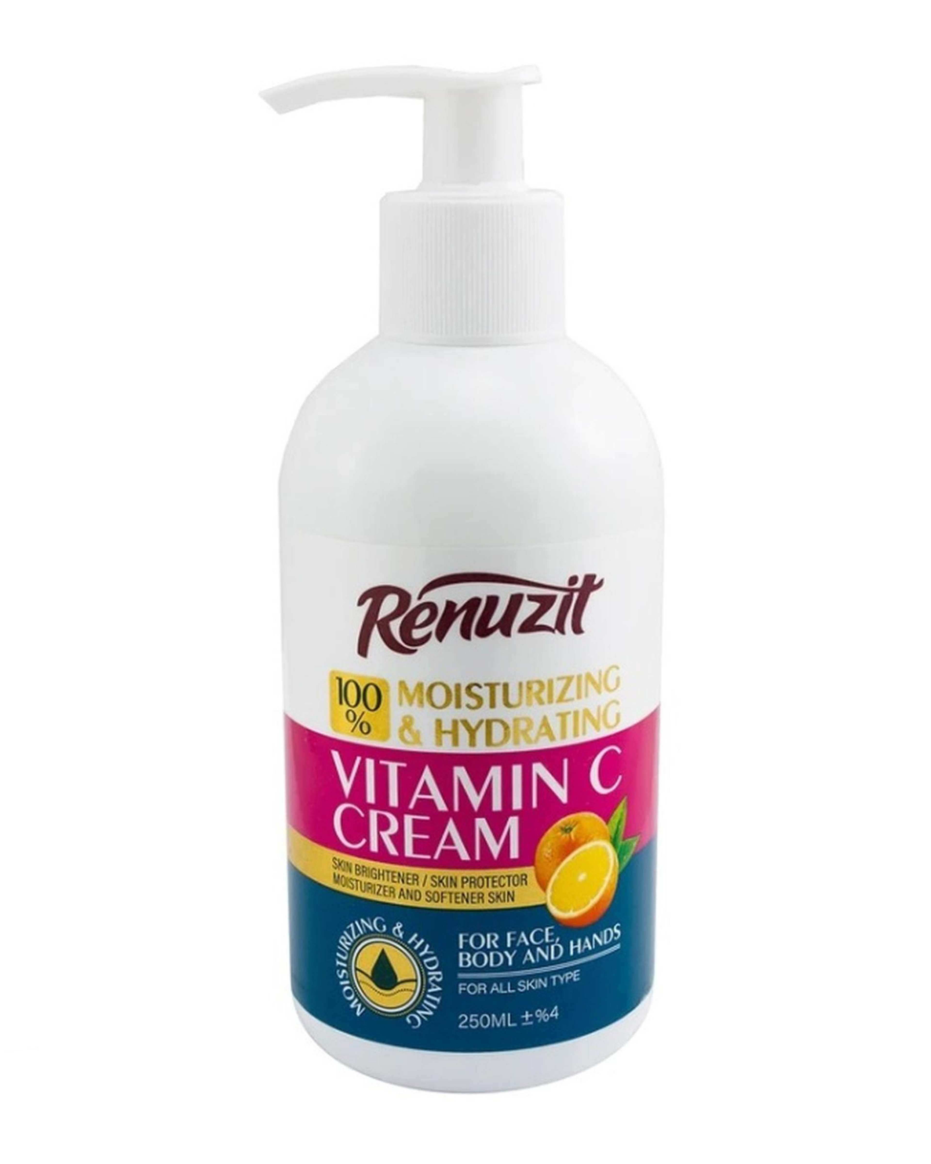 کرم مرطوب کننده و آبرسان صورت و بدن پمپی رینوزیت Renuzit حاوی ویتامین C حجم 250ml