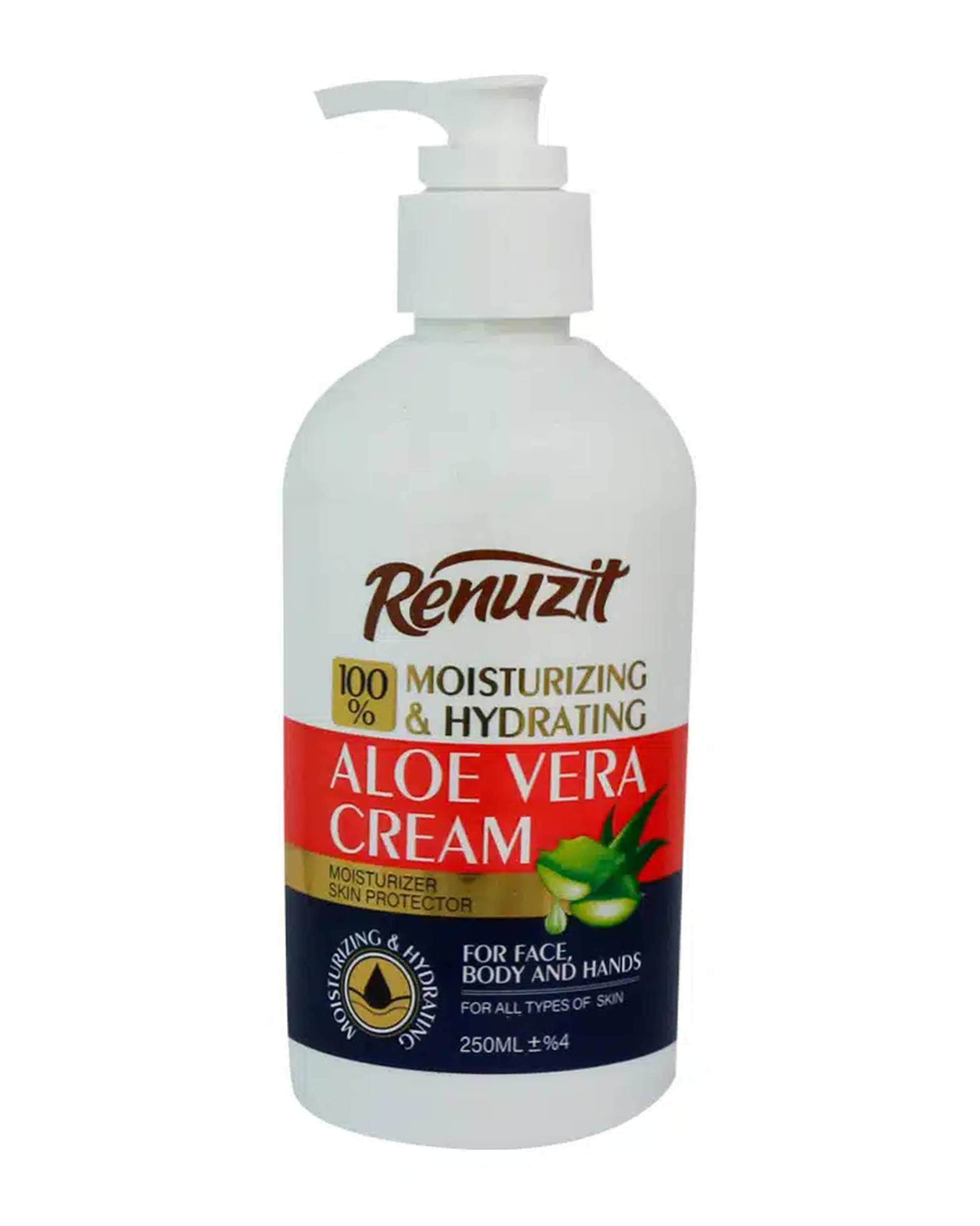 کرم مرطوب کننده و آبرسان صورت و بدن پمپی رینوزیت Renuzit حاوی عصاره آلوئه ورا حجم 250ml