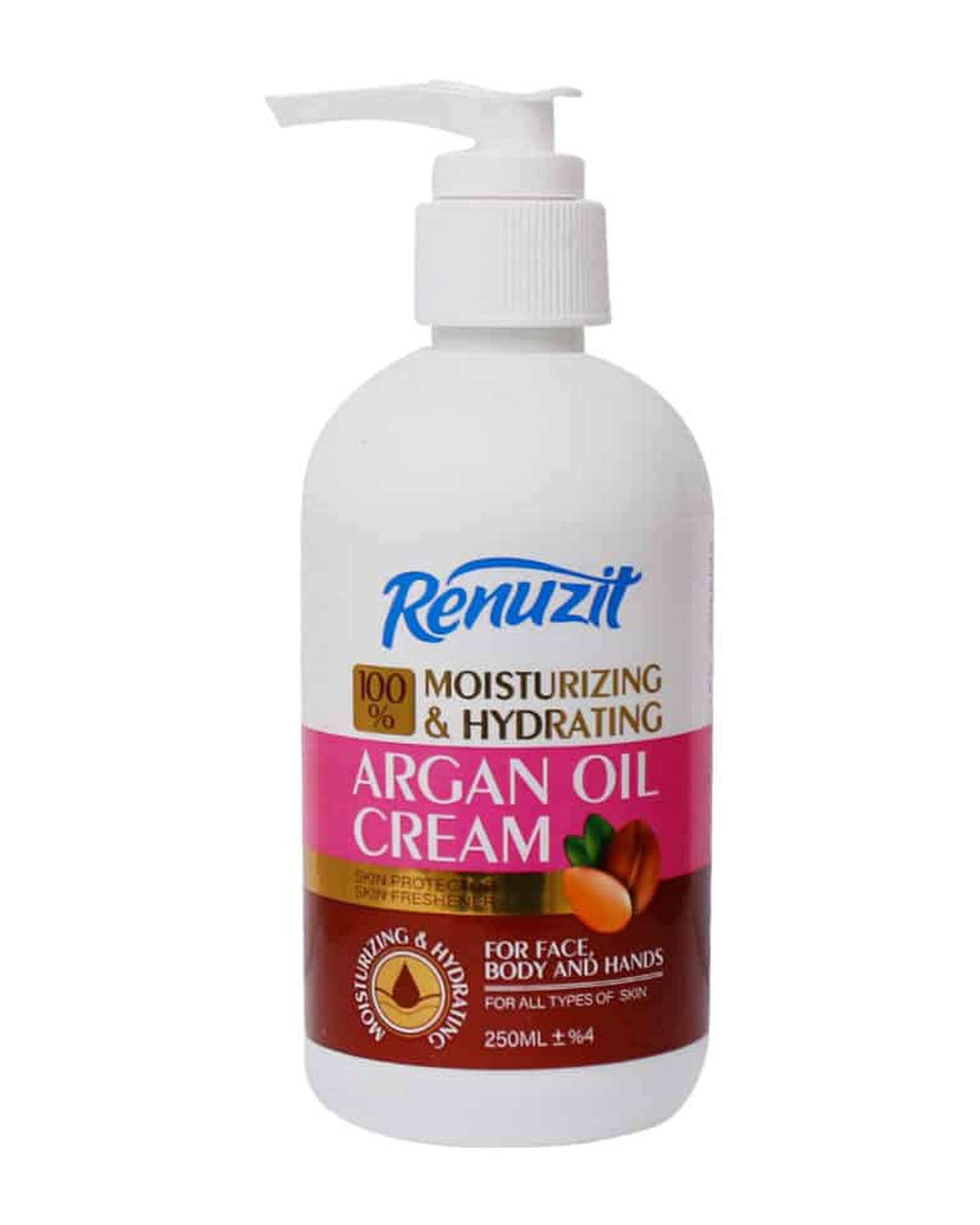 کرم مرطوب کننده و آبرسان صورت و بدن پمپی رینوزیت Renuzit حاوی روغن آرگان حجم 250ml