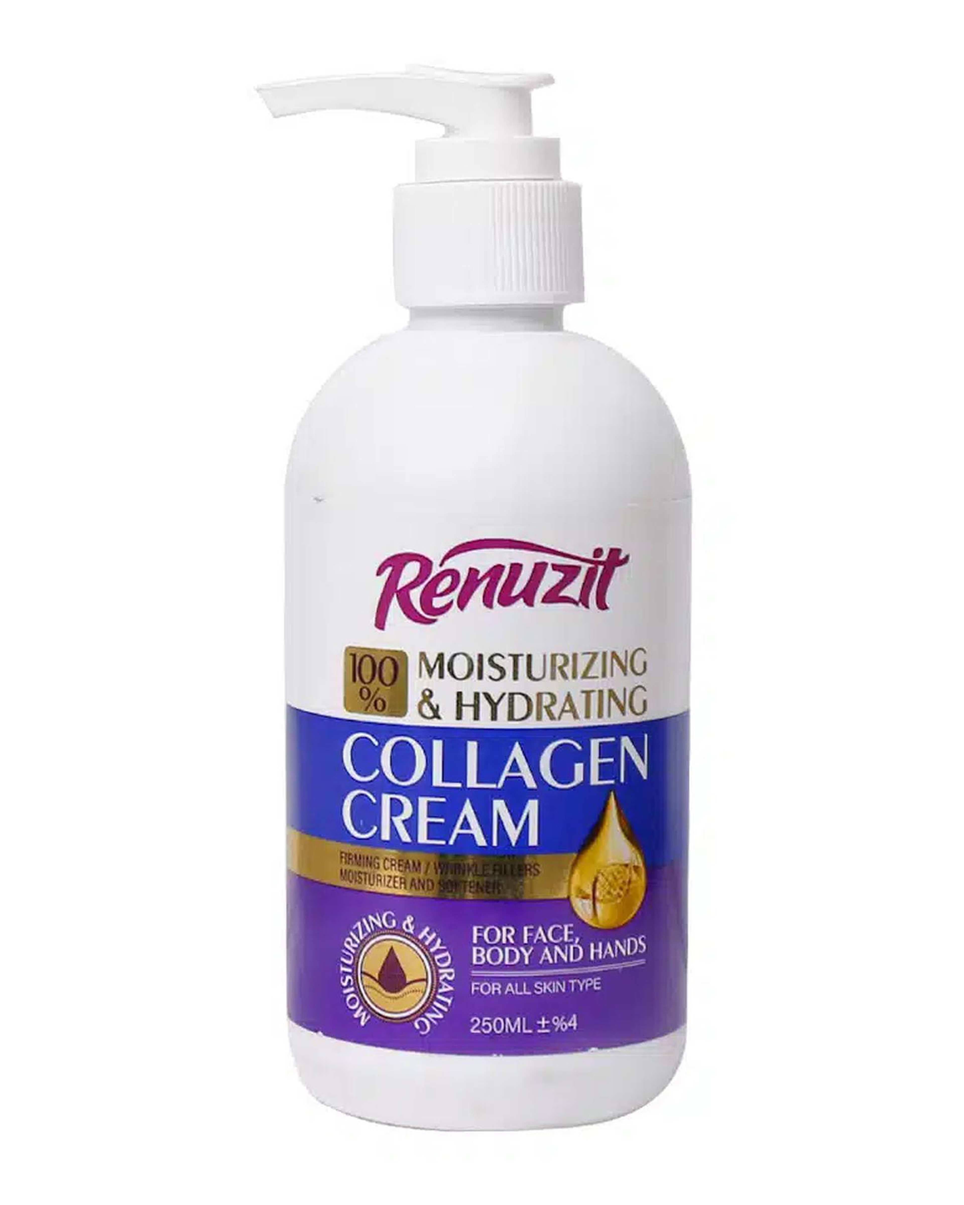 کرم مرطوب کننده و آبرسان صورت و بدن پمپی رینوزیت Renuzit حاوی کلاژن حجم 250ml