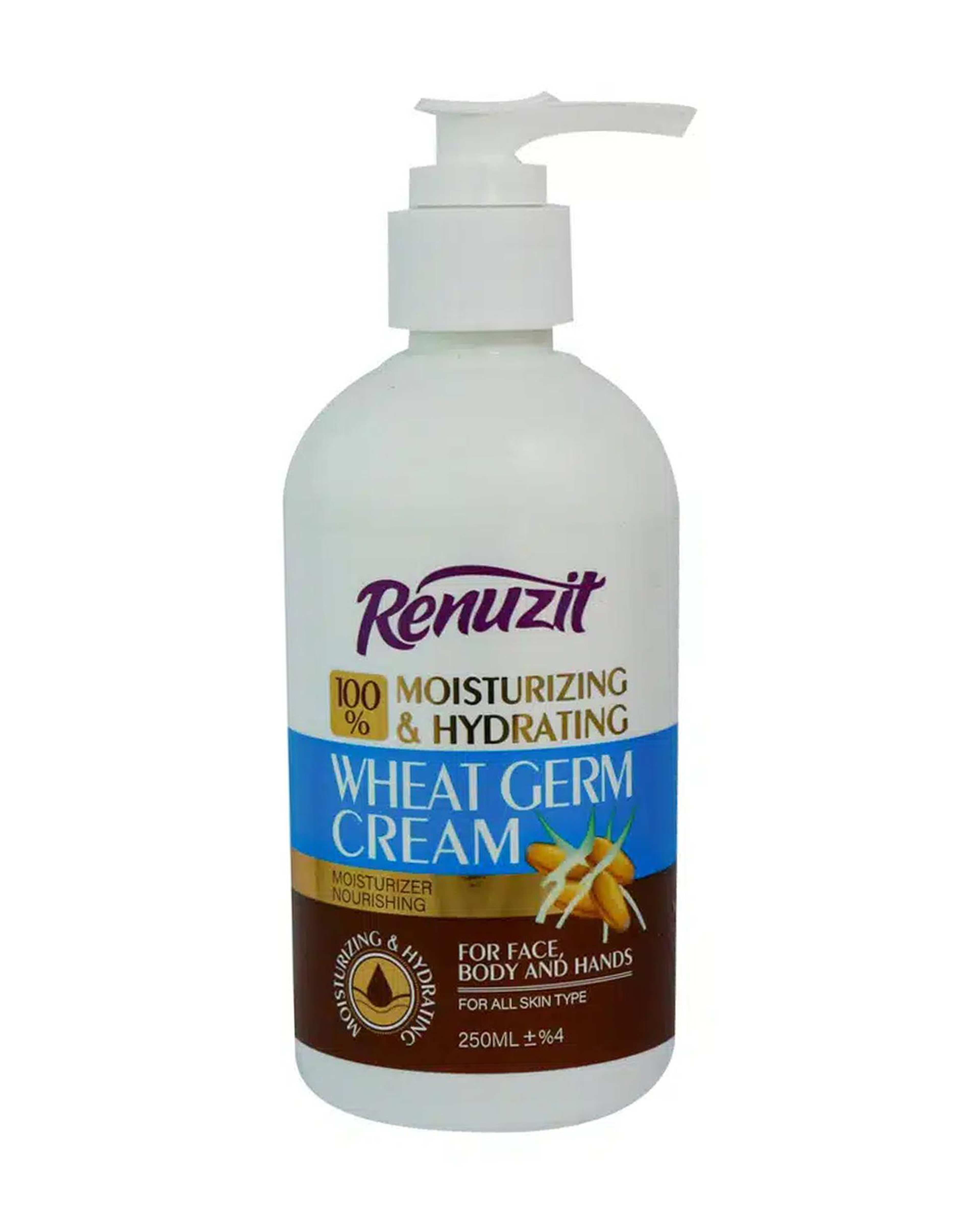 کرم مرطوب کننده و آبرسان صورت و بدن پمپی رینوزیت Renuzit حاوی جوانه گندم حجم 250ml