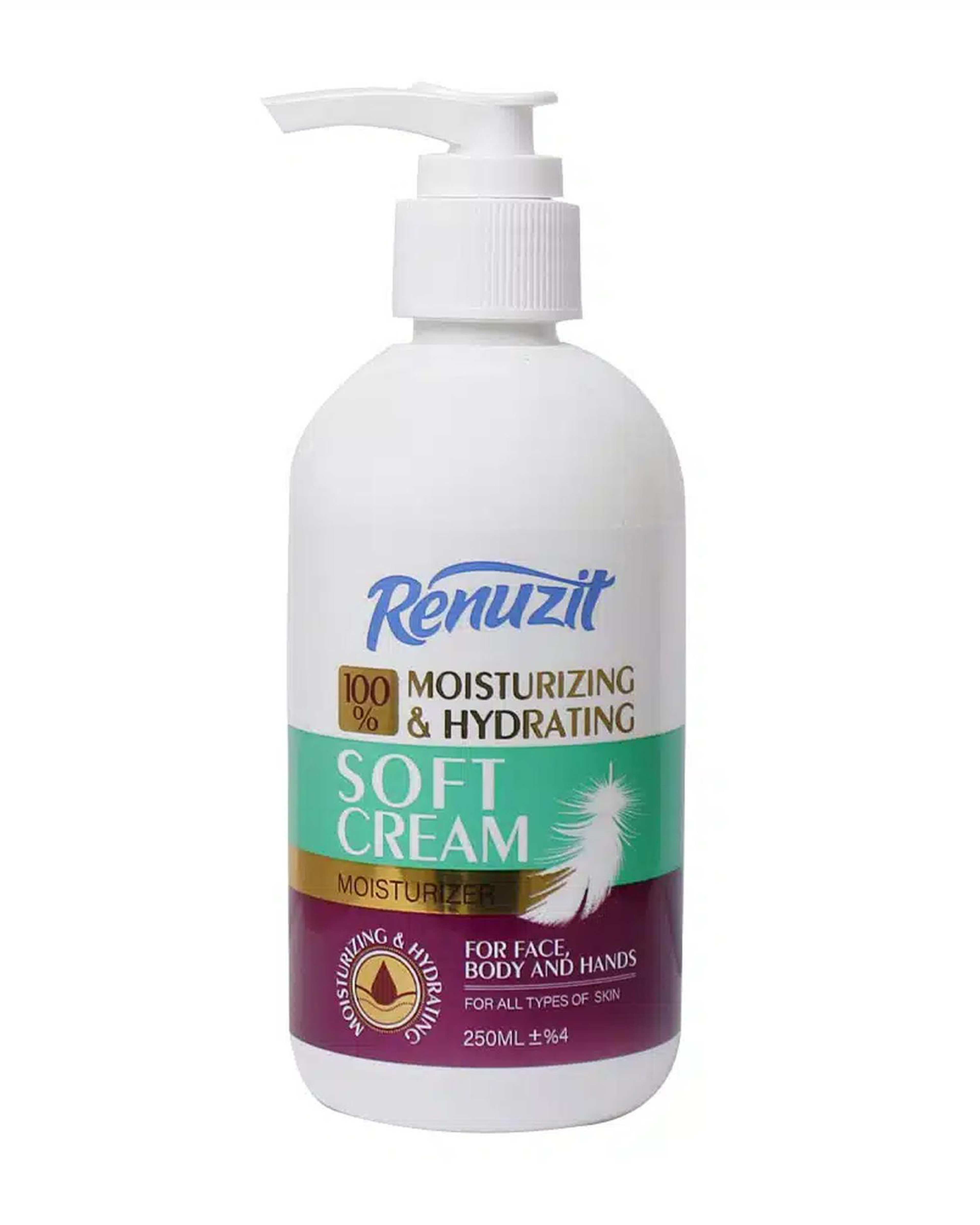 کرم مرطوب کننده و آبرسان صورت و بدن پمپی رینوزیت Renuzit سافت حجم 250ml