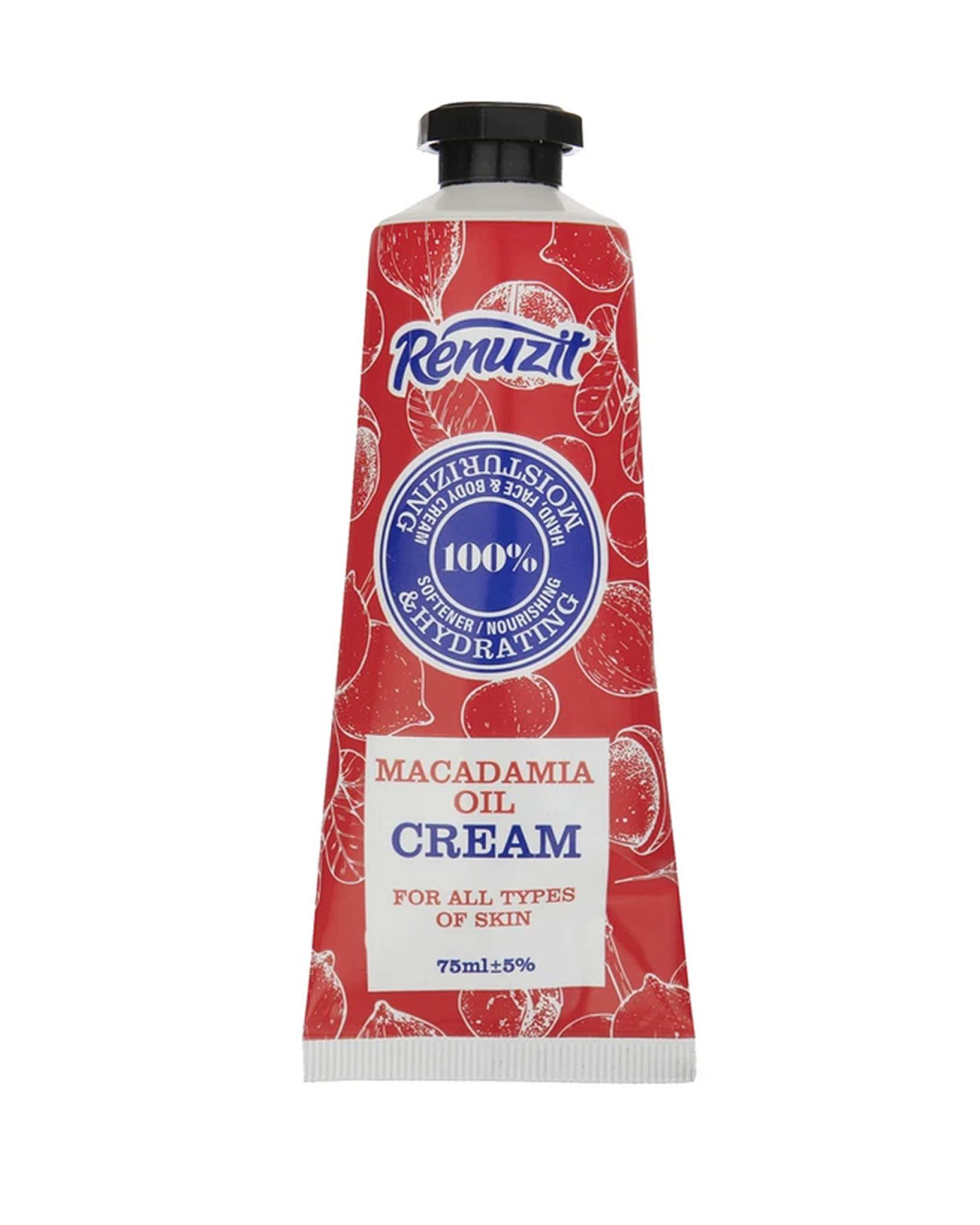 کرم مرطوب کننده و آبرسان صورت و بدن تیوپی رینوزیت Renuzit حاوی روغن ماکادمیا حجم 75ml