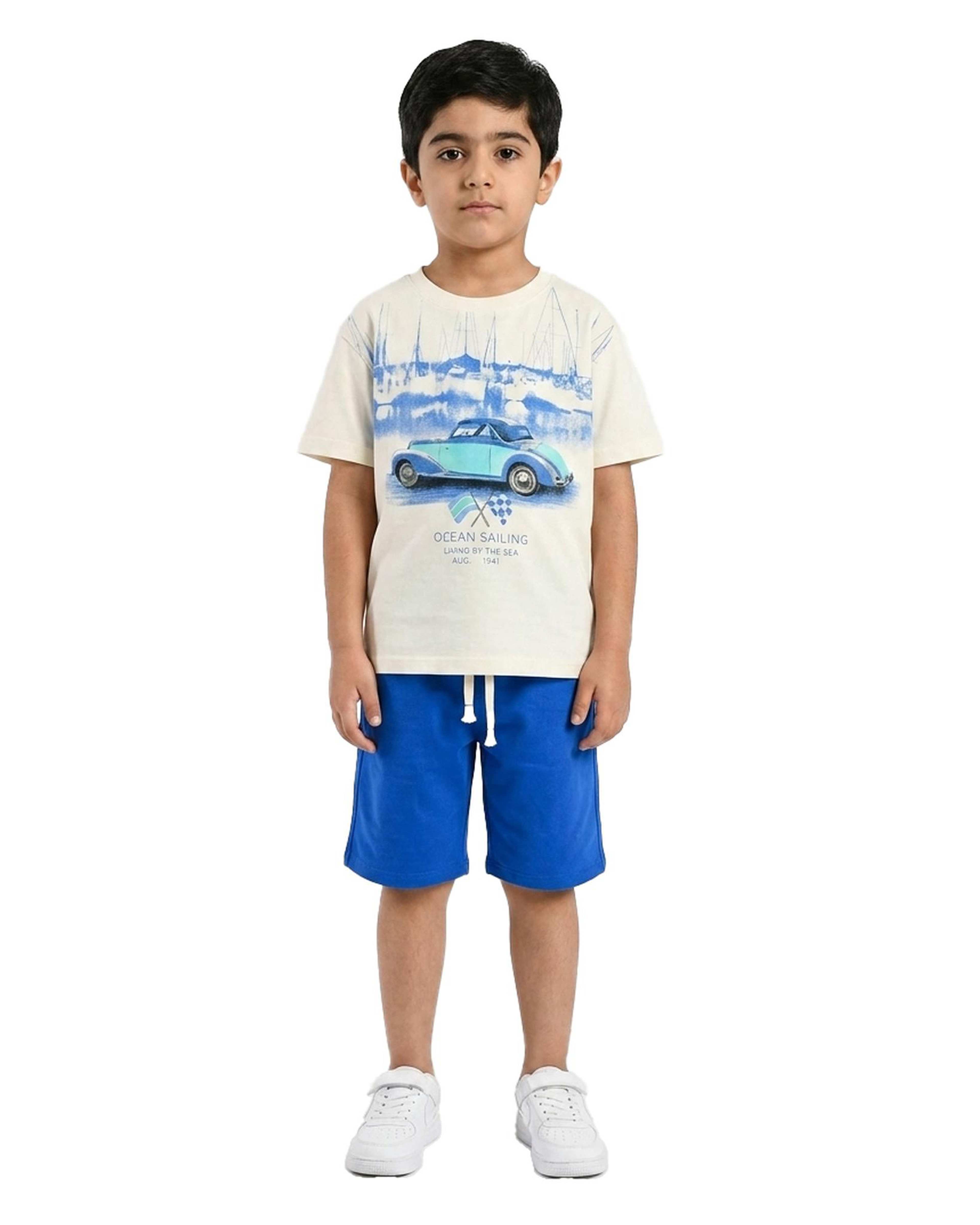 ست تیشرت و شلوارک پسرانه سفید آبی لومیک LUMIK مدل OCEAN کد 1259