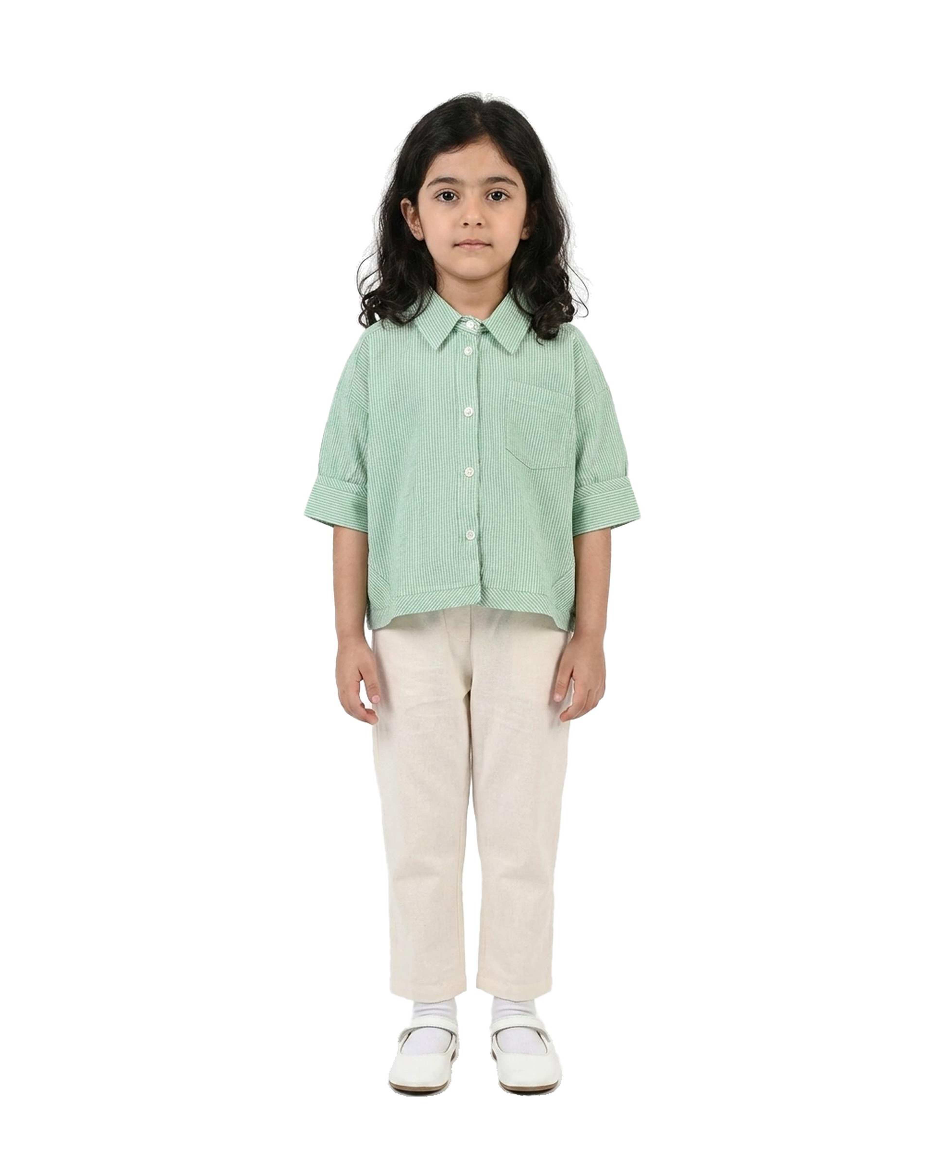 شومیز دخترانه راه راه سبز لومیک LUMIK کد 1269