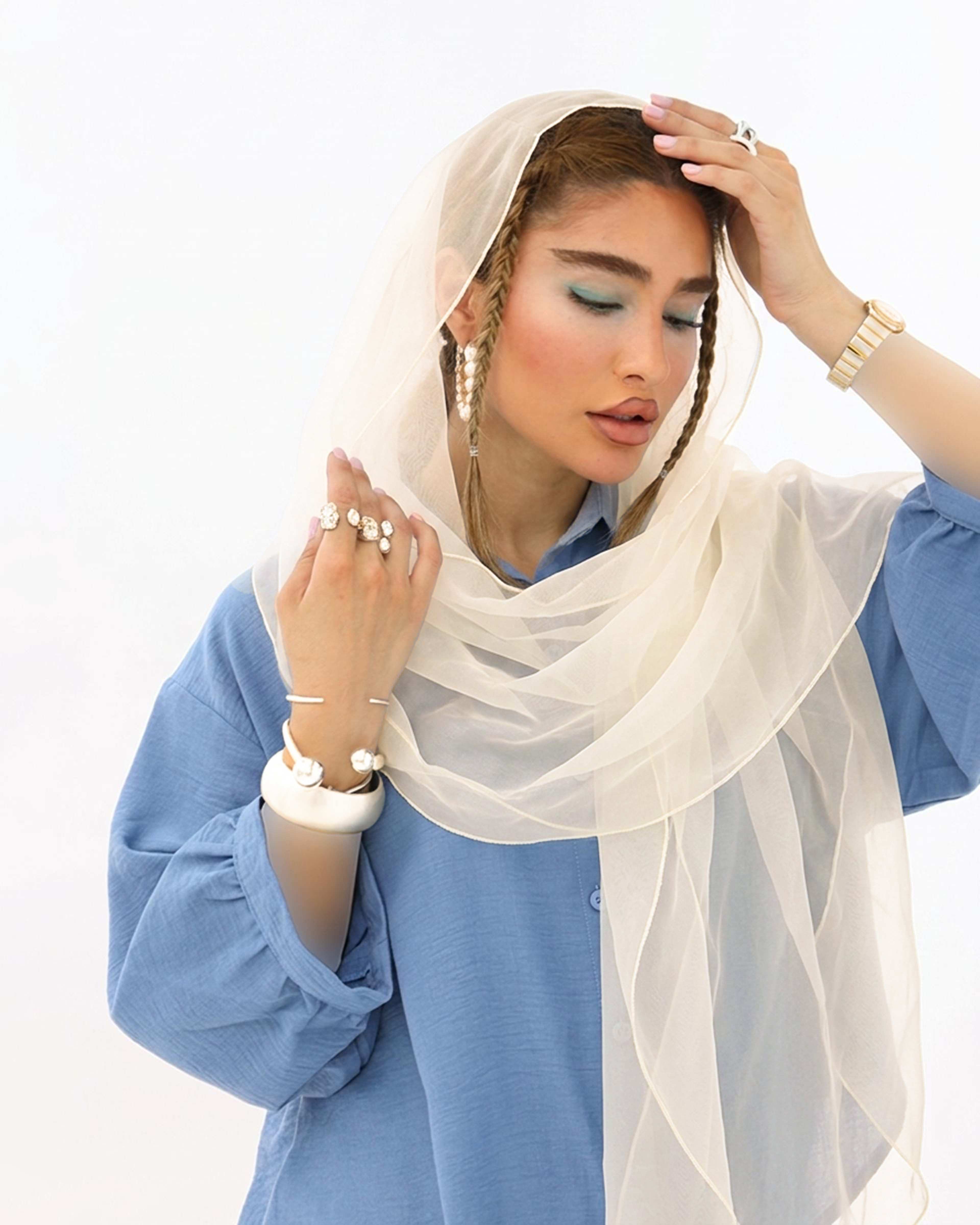 شال زنانه توری حریر نباتی جی دو GIDO کد 1006189