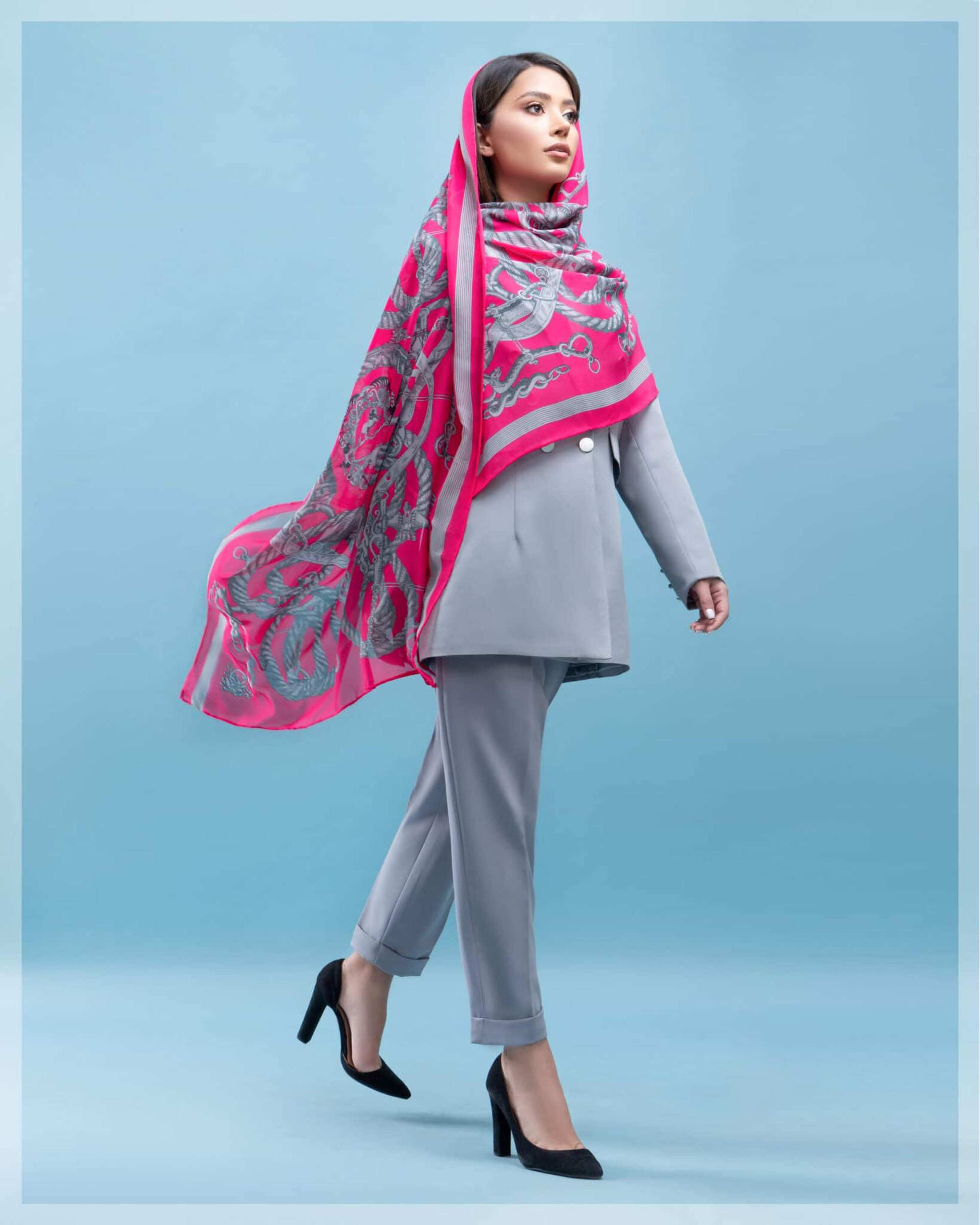 شال زنانه حریر کویین صورتی جی دو GIDO طرح طنابی کد 036