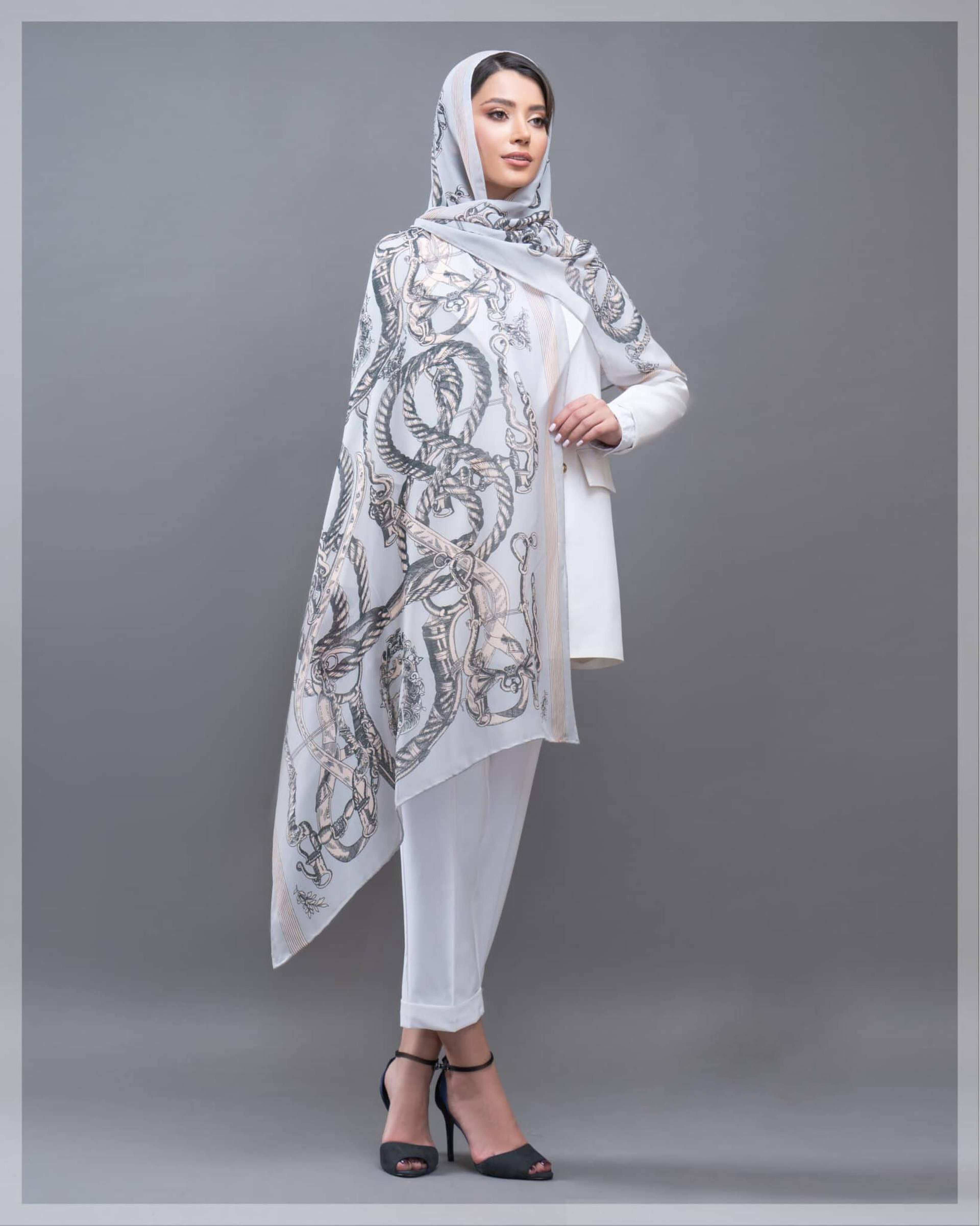 شال زنانه حریر کویین طوسی روشن جی دو GIDO طرح طنابی کد 036