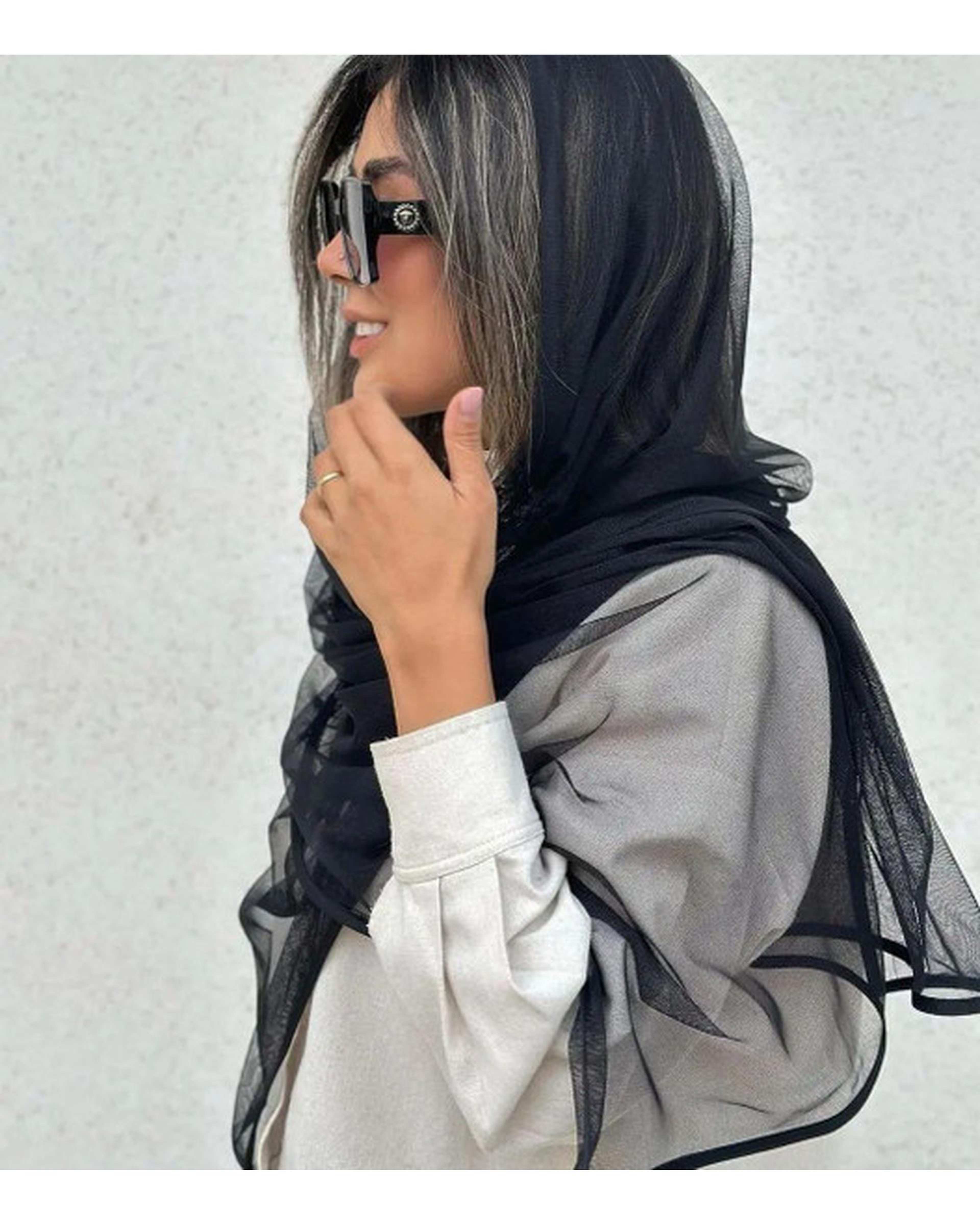 شال زنانه توری مشکی جی دو GIDO طرح نوار دوزی کد 10061702