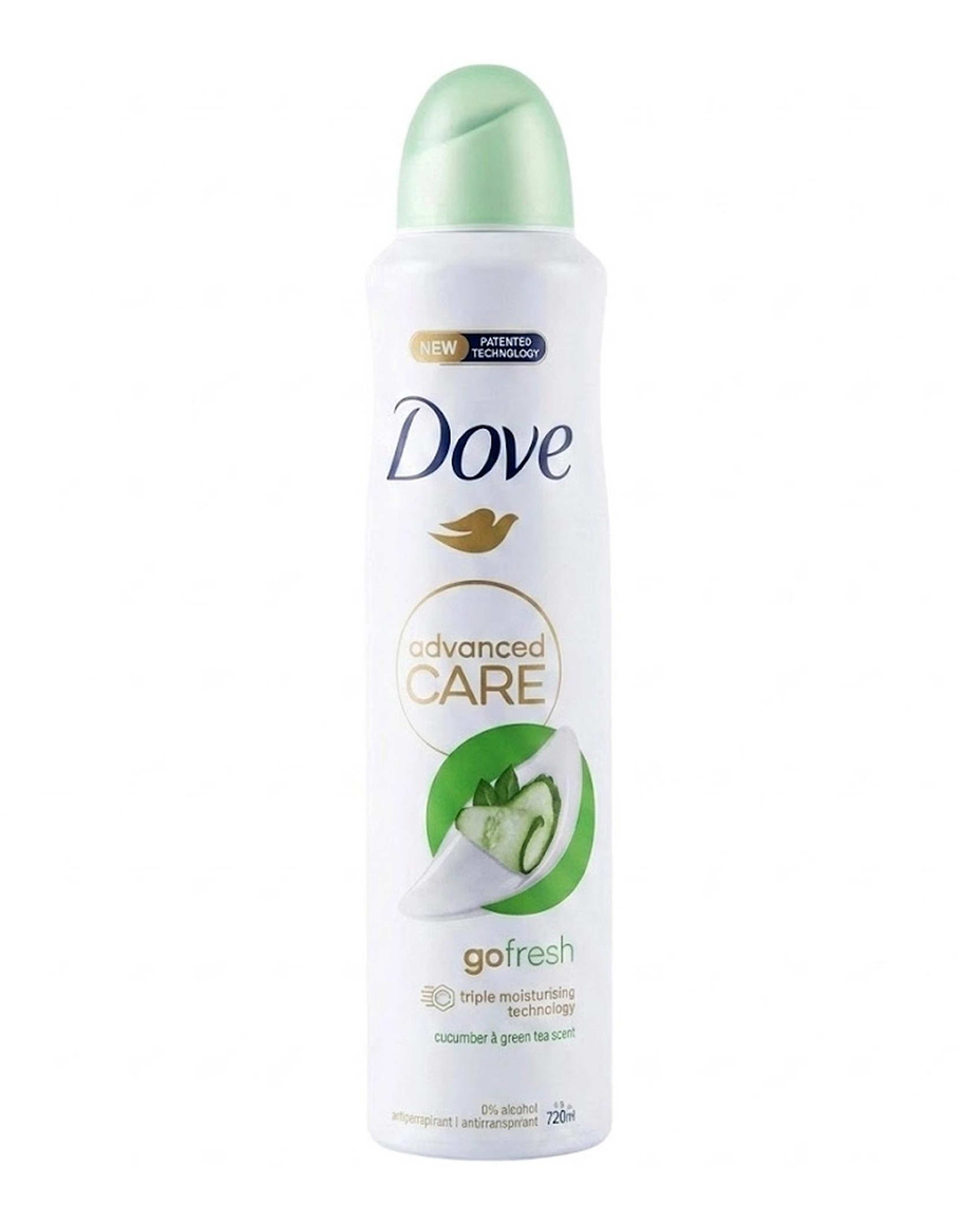 اسپری ضد تعریق زنانه داو Dove سری Advanced Care Go Fresh رایحه خیار و چای سبز حجم 250 میلی لیتر