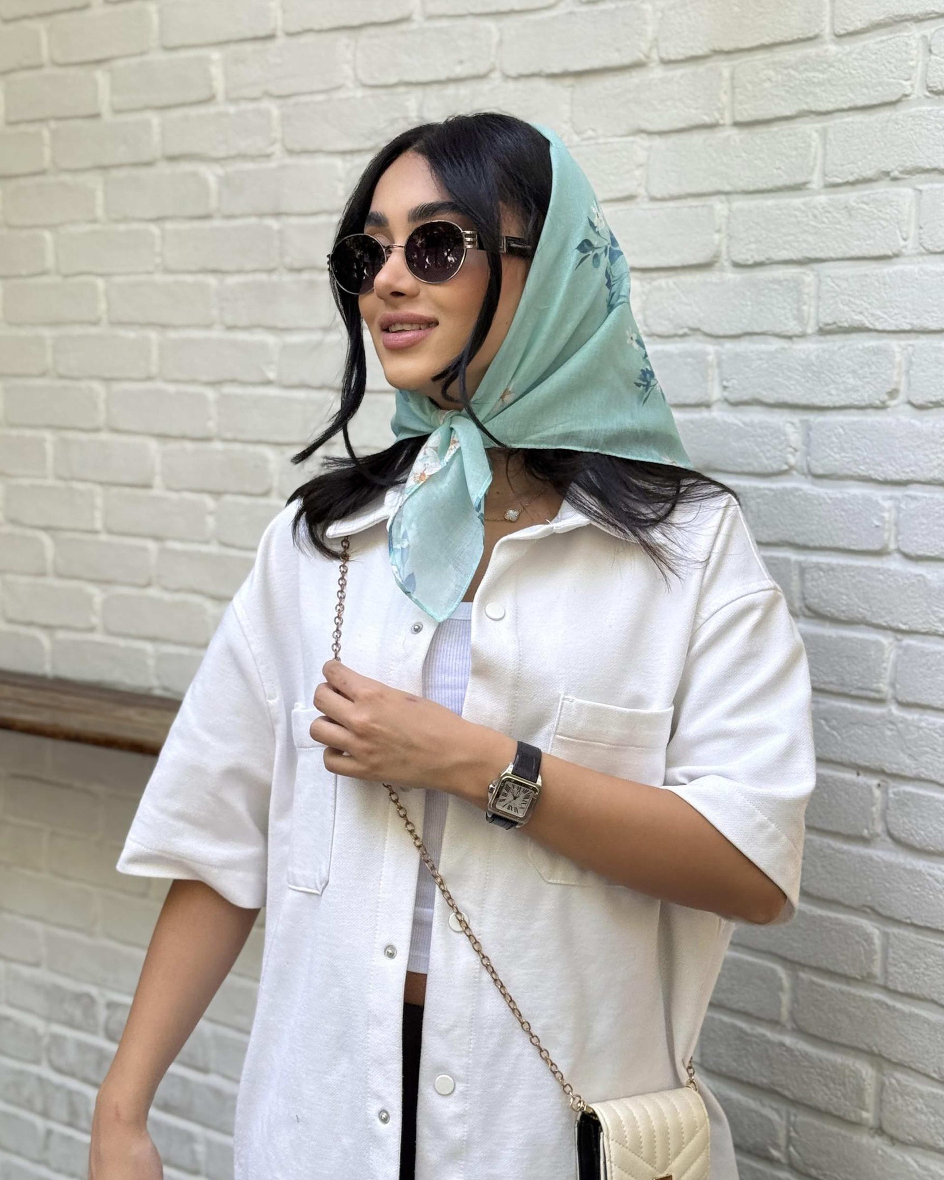 مینی اسکارف زنانه نخی فیروزه ای جی دو GIDO کد 01885