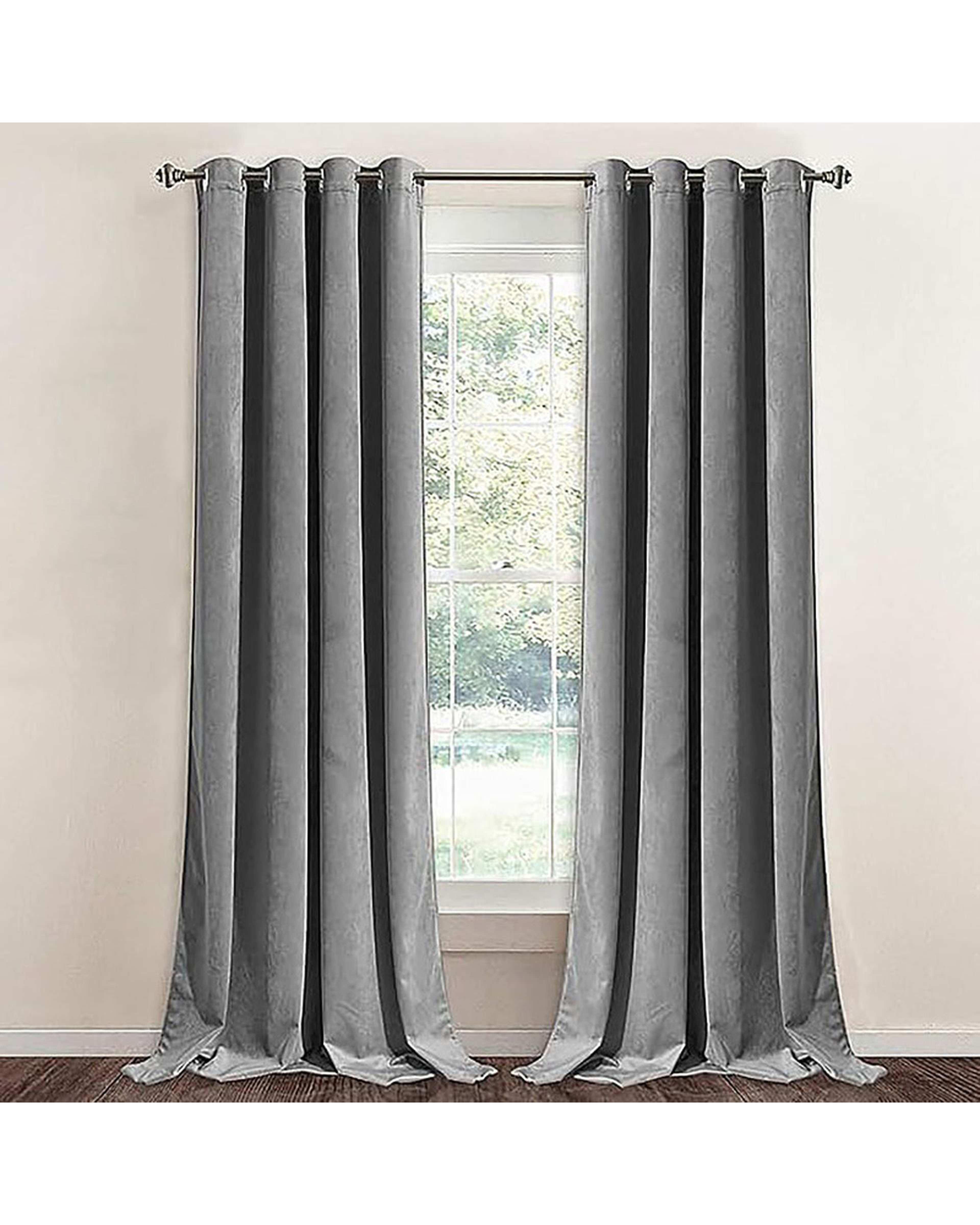 پرده آماده مخمل نوپه هوم Nopehome مدل پانچی طوسی روشن P13 سایز 140x280 سانتی متر