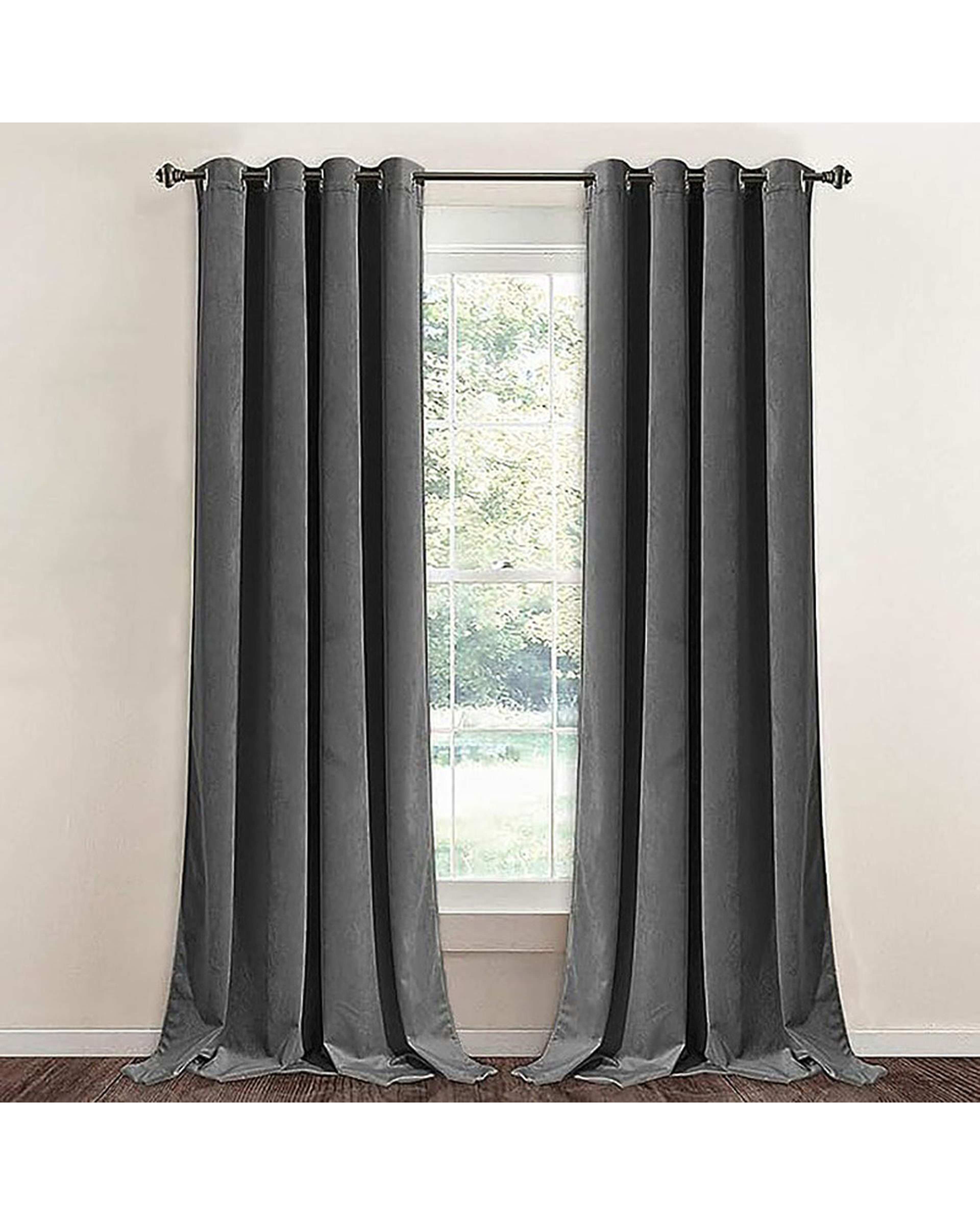پرده آماده مخمل نوپه هوم Nopehome مدل پانچی طوسی تیره P14 سایز 140x280 سانتی متر