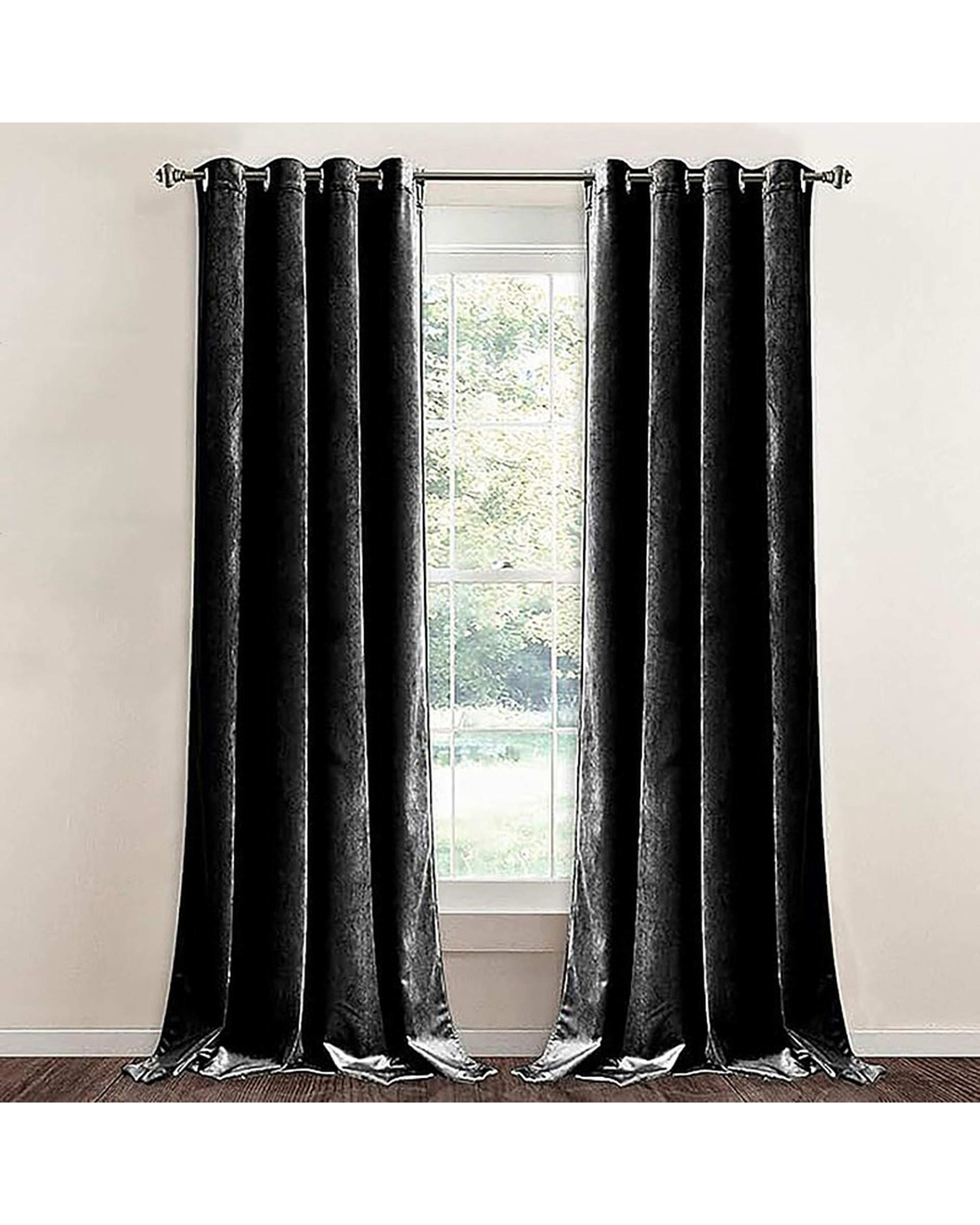 پرده آماده مخمل نوپه هوم Nopehome مدل پانچی مشکی P15 سایز 140x280 سانتی متر
