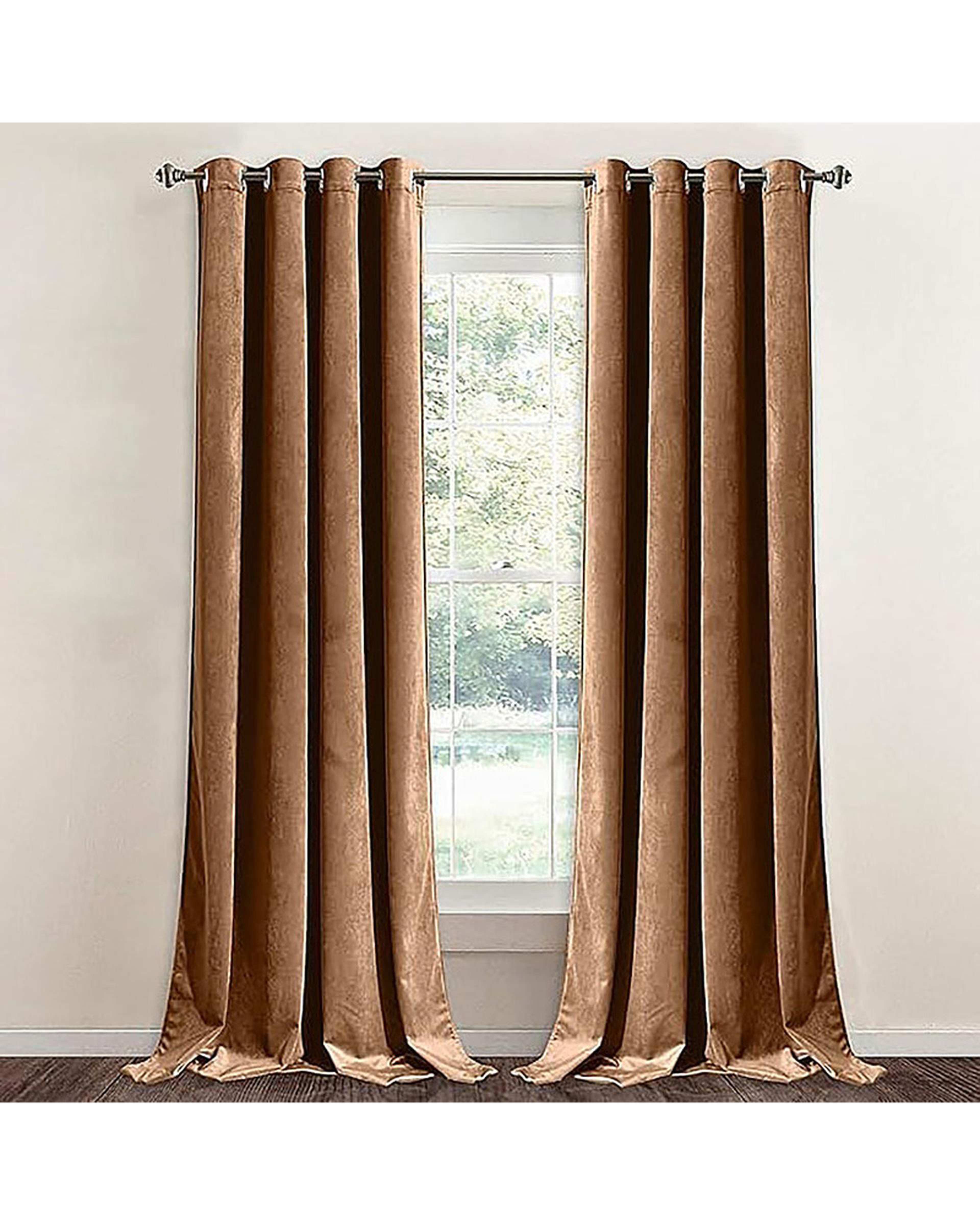 پرده آماده مخمل نوپه هوم Nopehome مدل پانچی نسکافه ای P17 سایز 140x280 سانتی متر