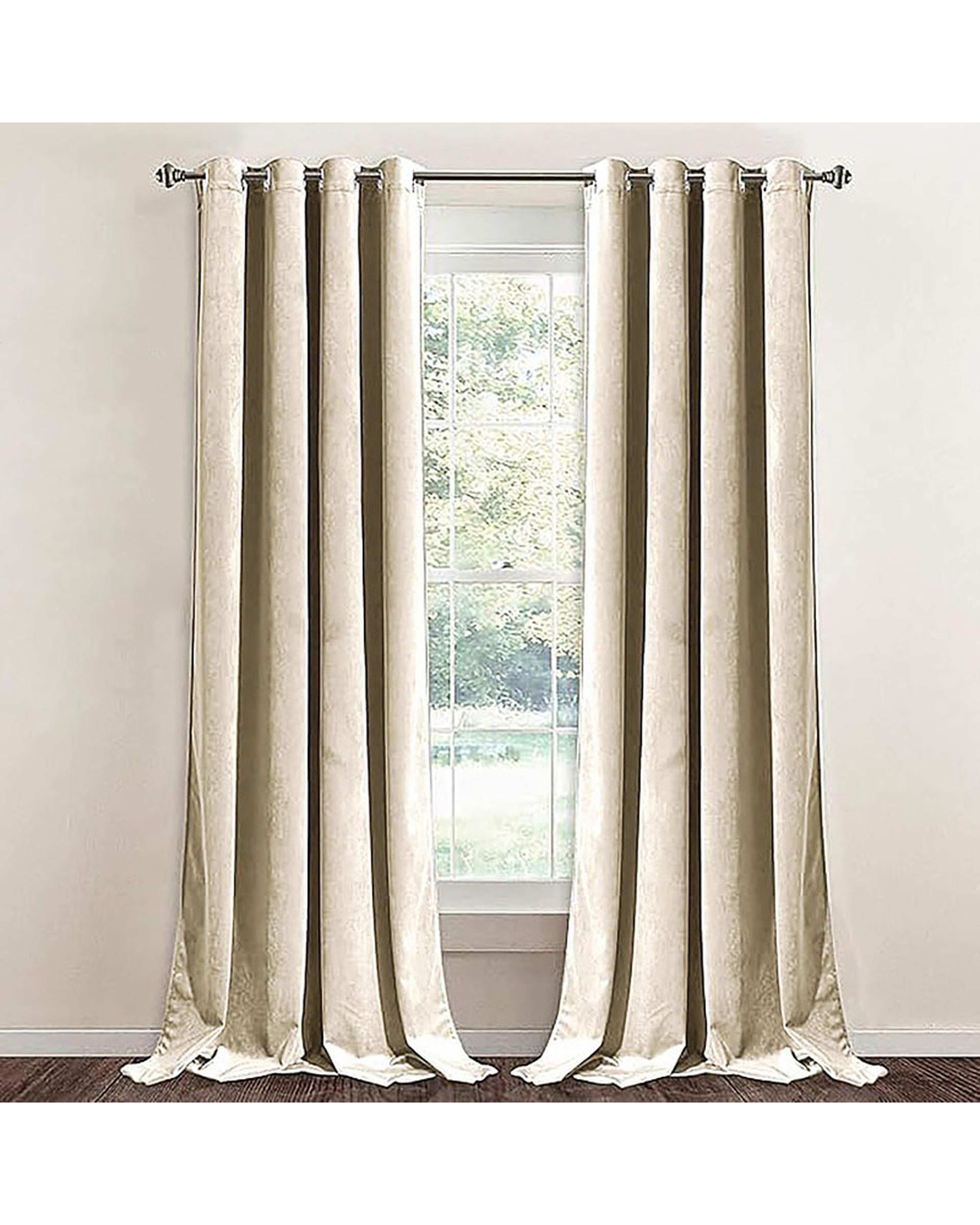 پرده آماده مخمل نوپه هوم Nopehome مدل پانچی استخوانی P21 سایز 140x280 سانتی متر