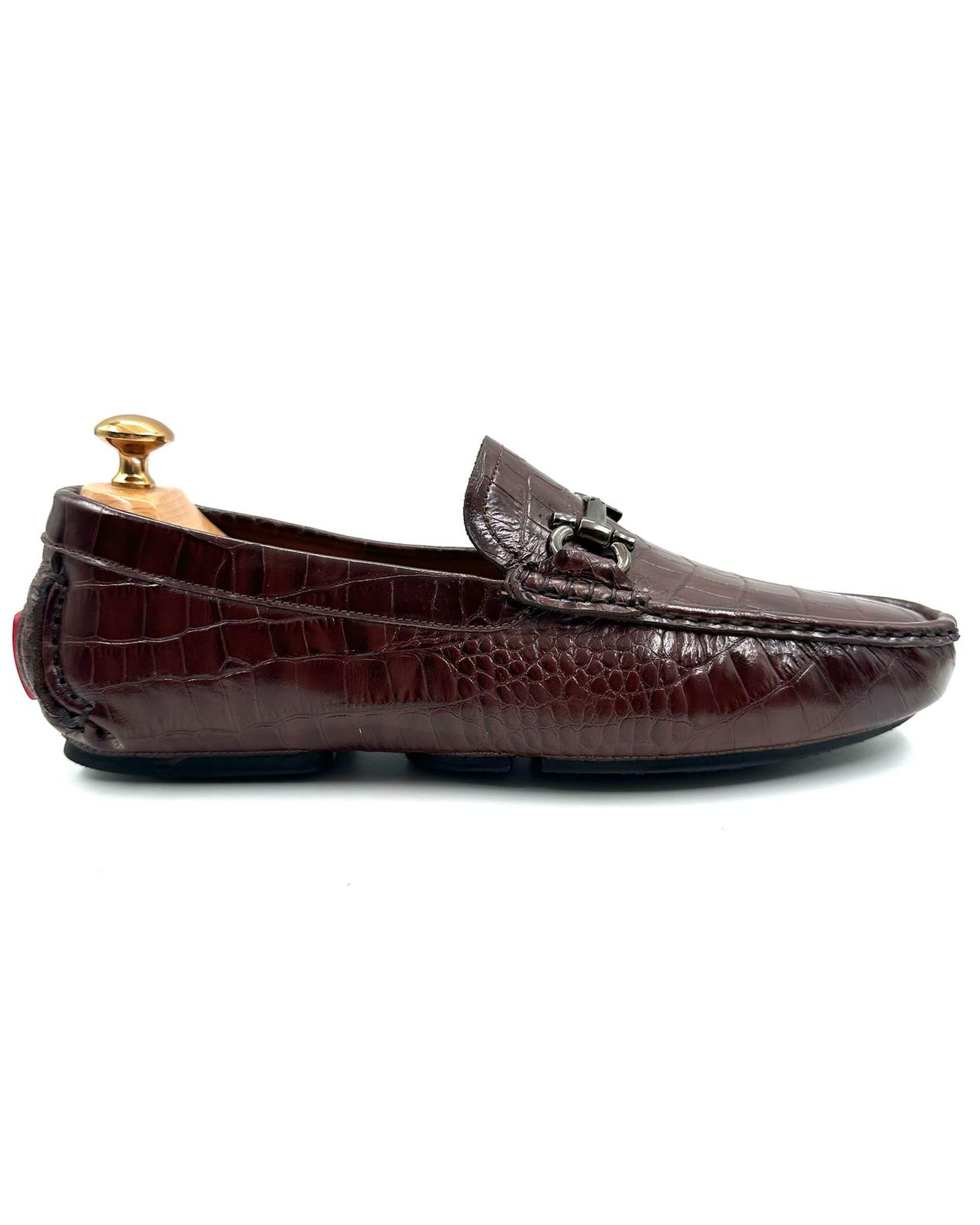 کفش کالج چرم مردانه طبی قهوه ای کروکودیلی چرم میخچی Mikhchi Leather مدل K4