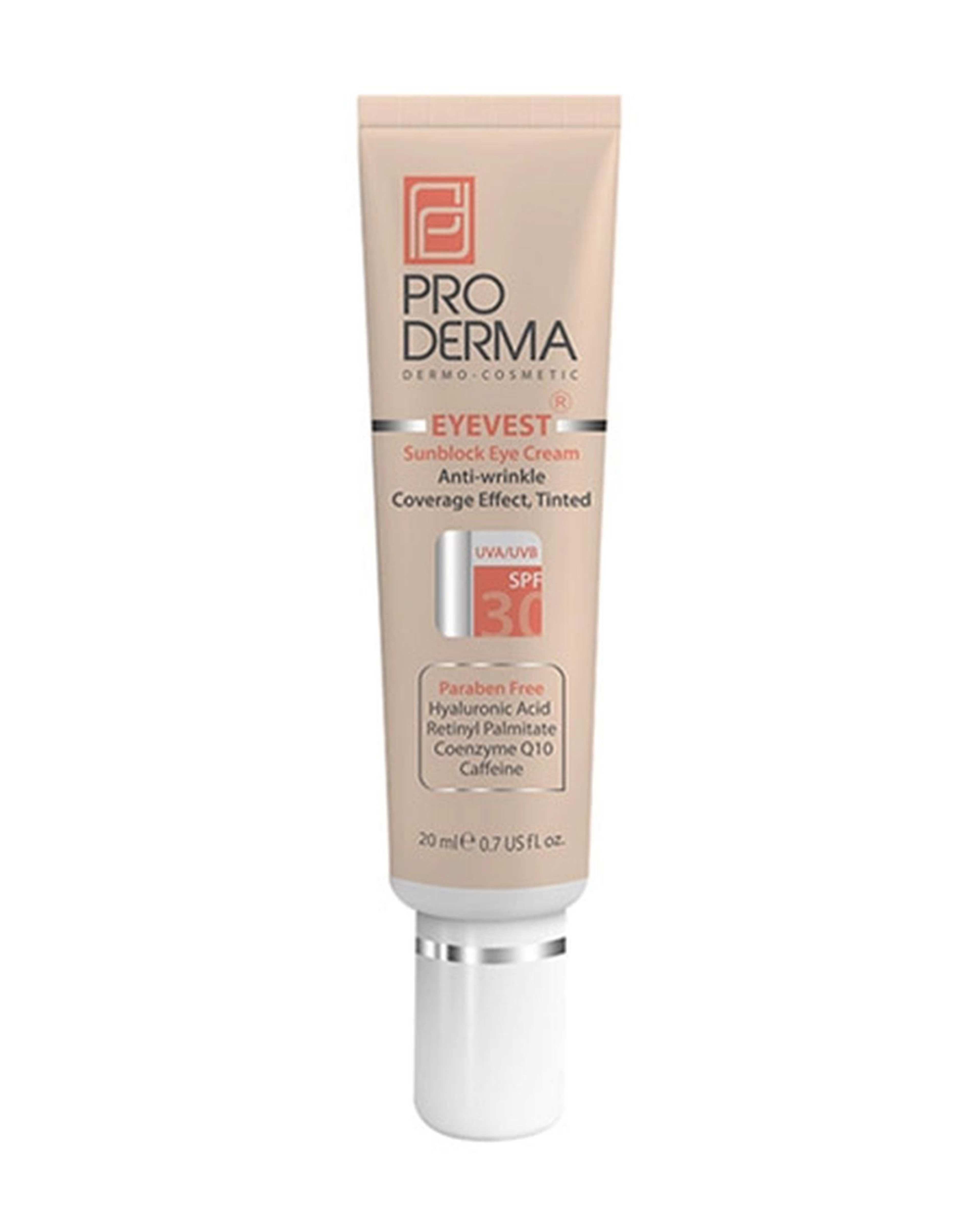 کرم پوشاننده و ضد چروک رنگی دور چشم SPF 30 پرودرما Proderma بژ طبیعی 20ml
