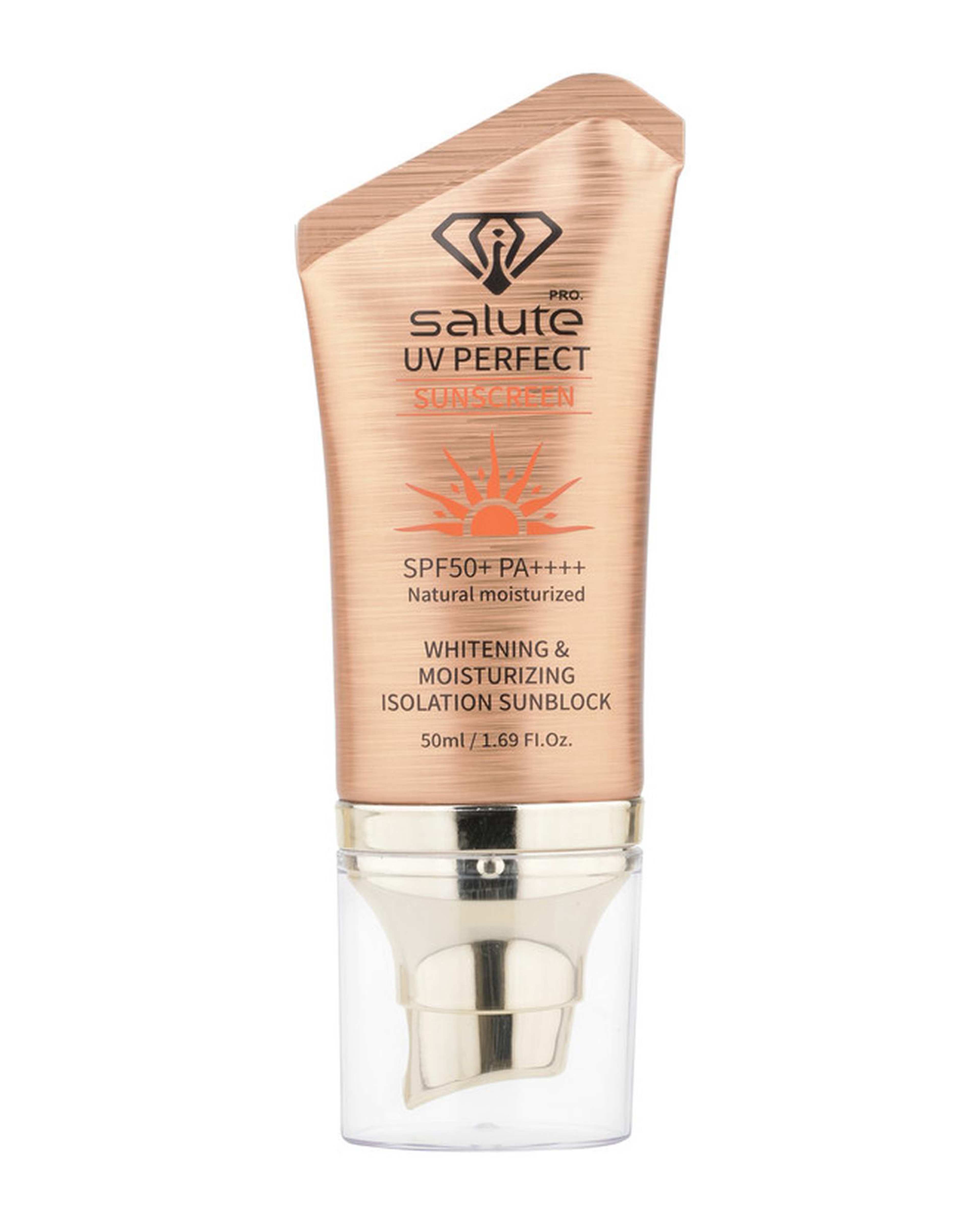 کرم ضد آفتاب بی رنگ SPF50 محافظ ++++PA سالوته پرو Salute مدل UV Perfect مناسب انواع پوست حجم 50ml