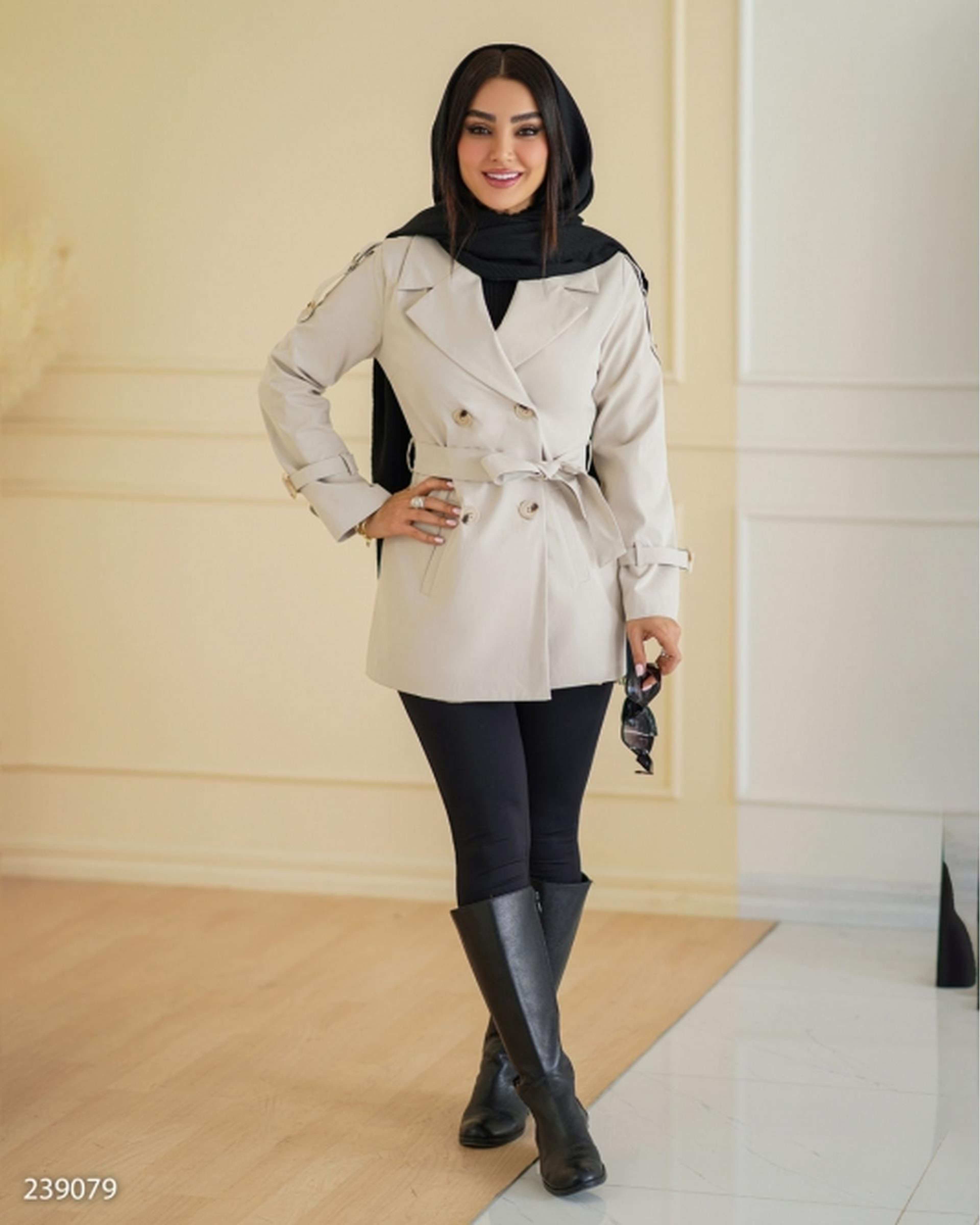 بارانی زنانه کتان استخوانی السانا Elsana مدل آرات کد 2390