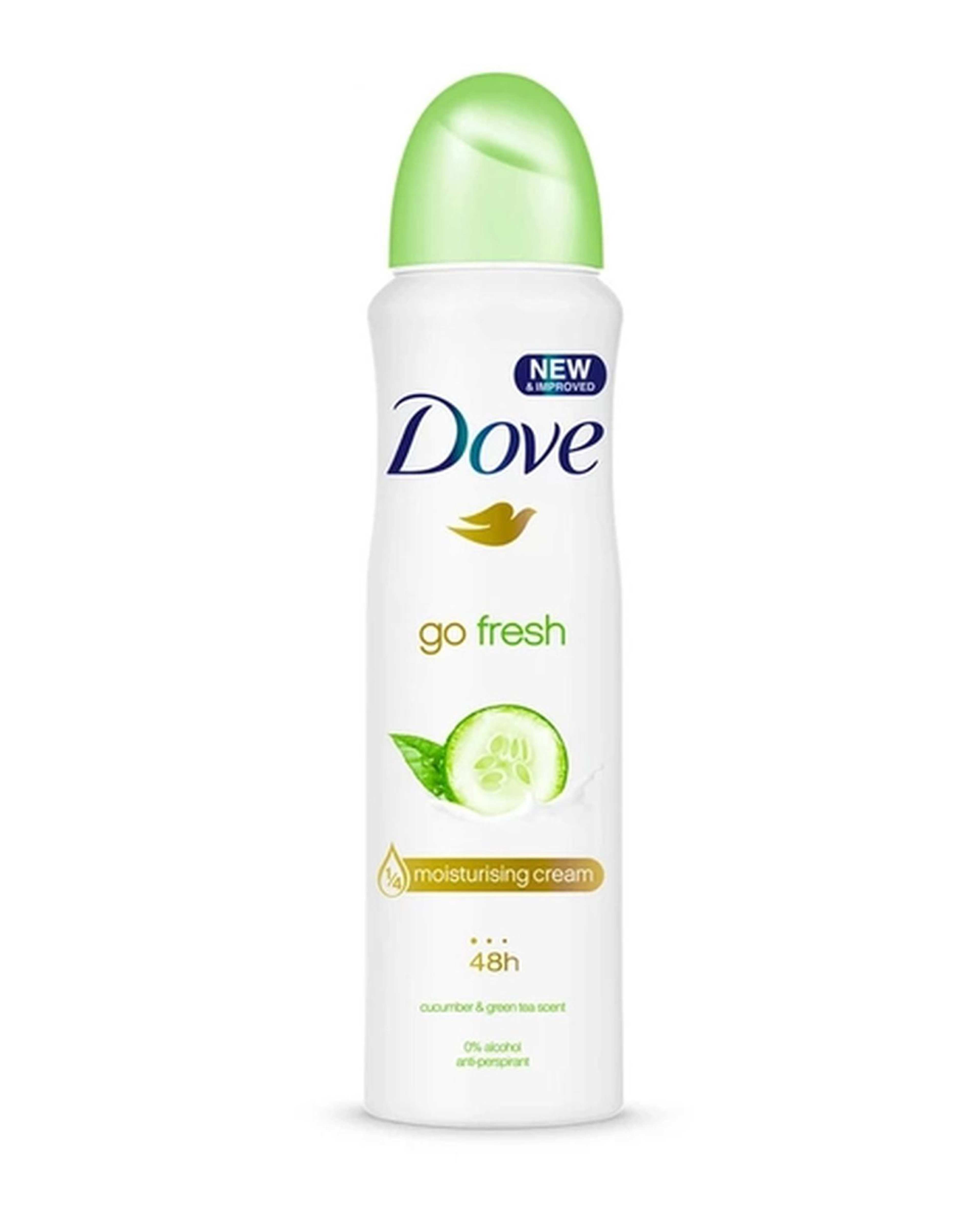 اسپری ضد تعریق زنانه 48 ساعته داو Dove سری Go fresh رایحه خیار و چای سبز حجم 250 میلی لیتر