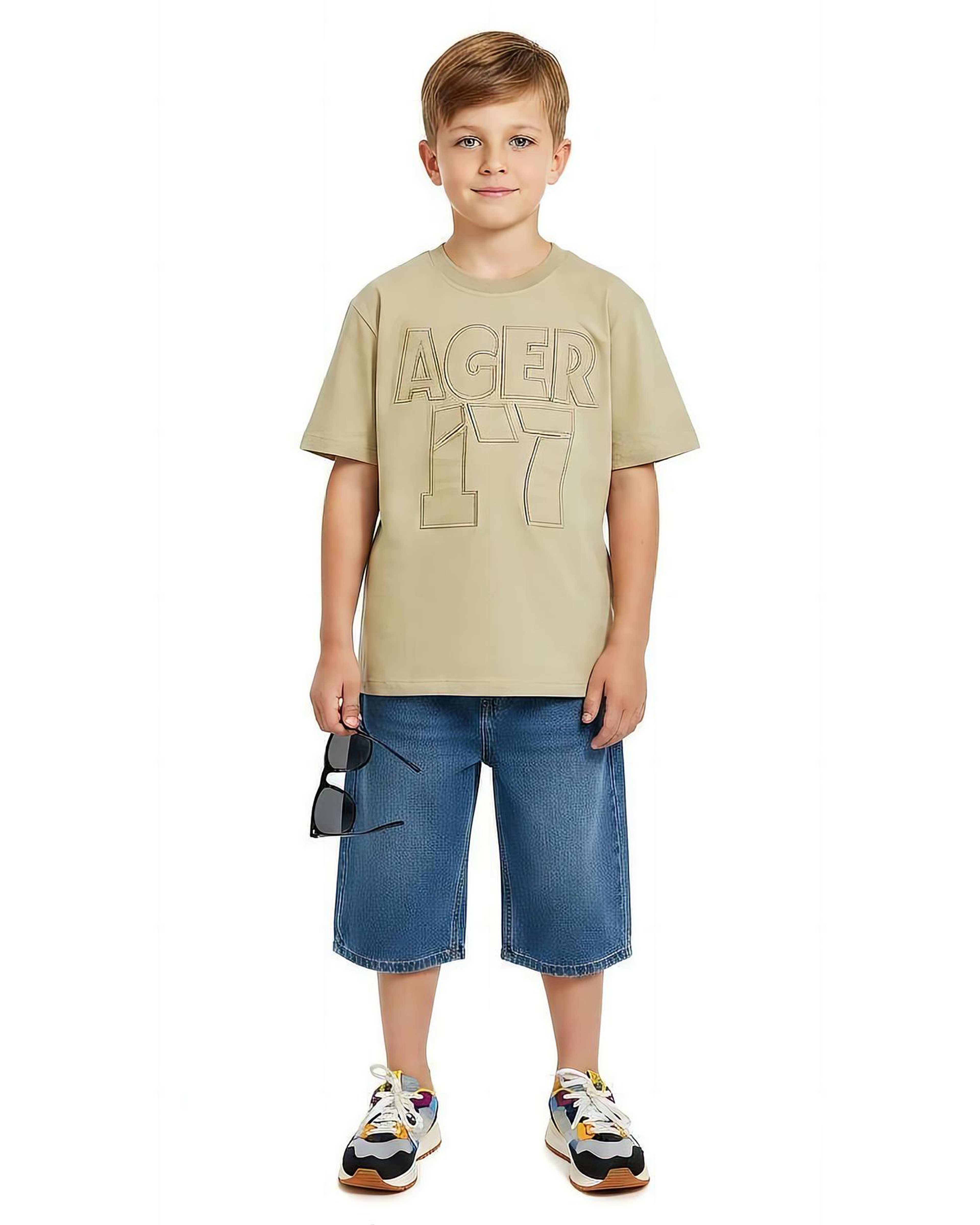 تیشرت پسرانه تکه دوزی 17 کرم لئو کیدز Leo Kids کد 5875-1