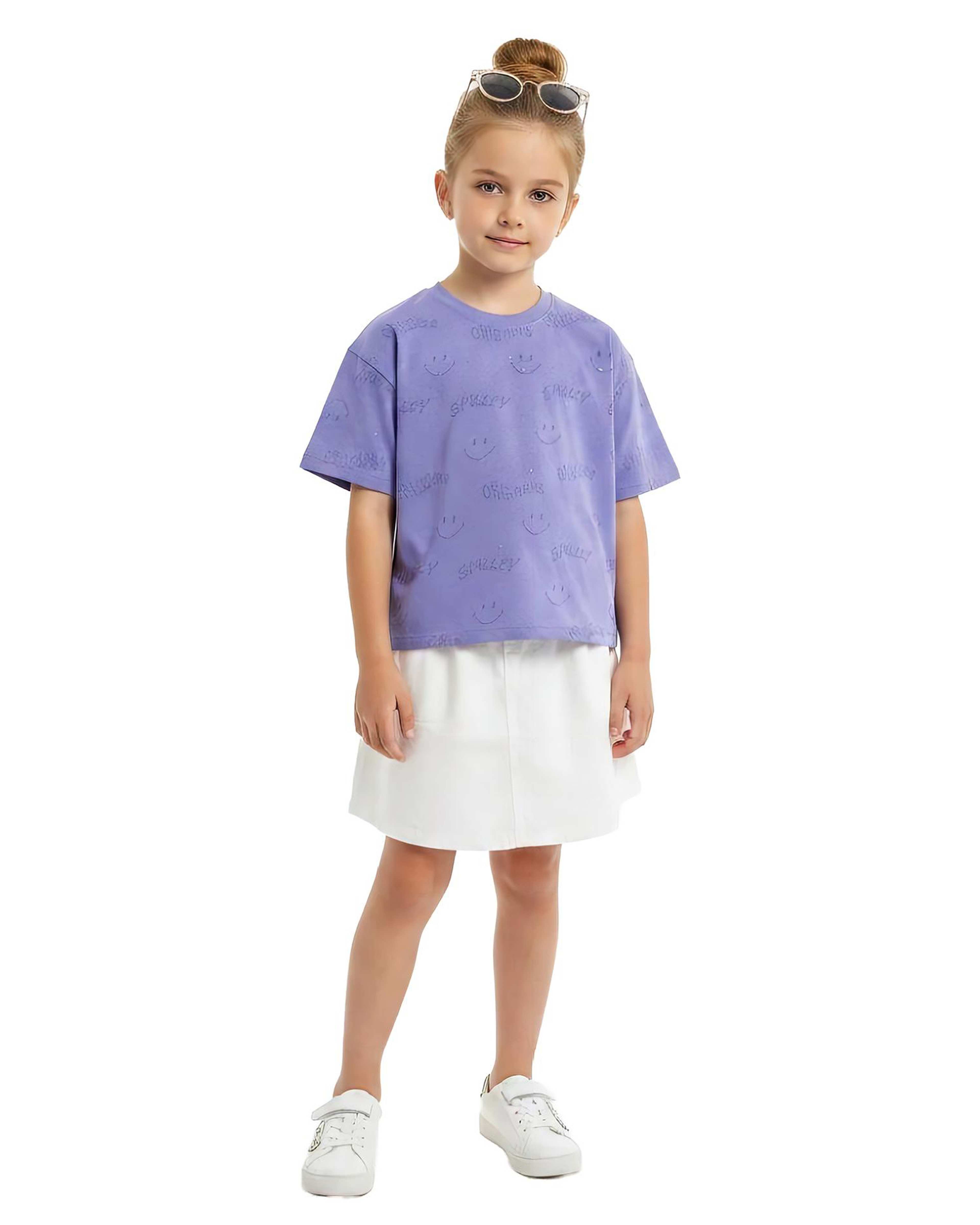 تیشرت دخترانه یاسی لئو کیدز Leo Kids طرح اسمایل لیزری کد 5878-2