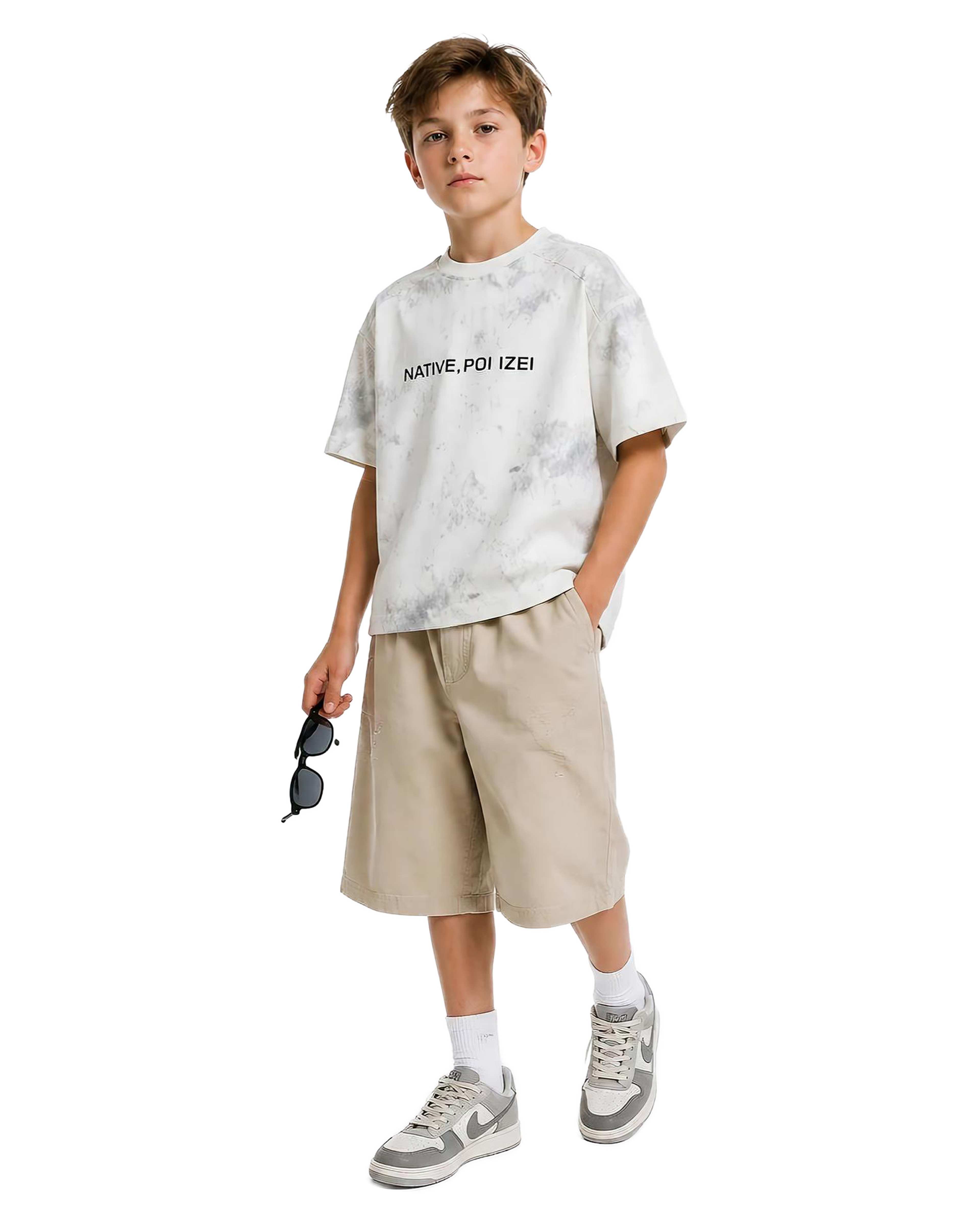 تیشرت پسرانه باکسی سفید لئو کیدز Leo Kids طرح ابر و بادی کد 5879-2