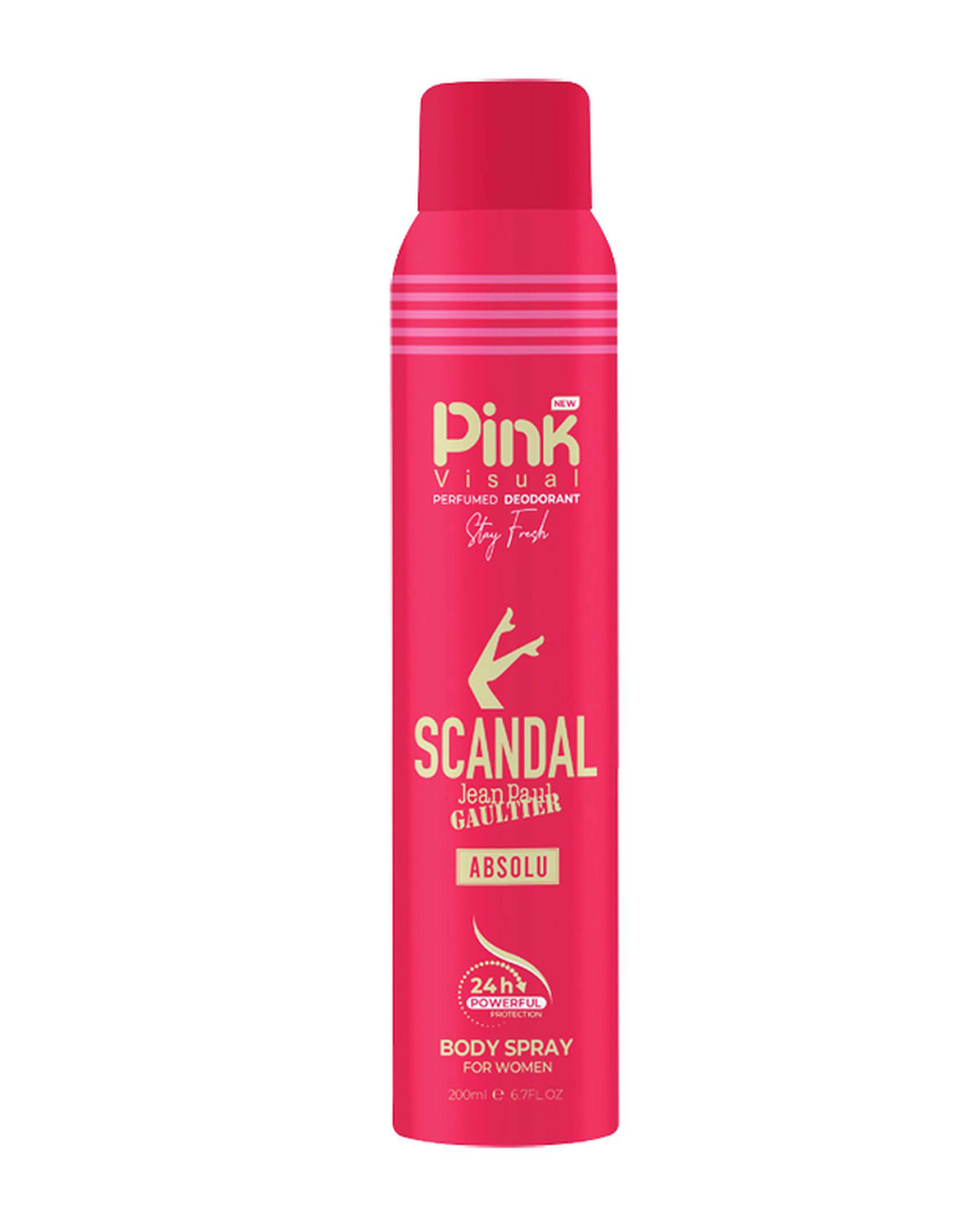 اسپری بدن زنانه پینک ویژوال Pink Visual مدل ژان پل گوتیه اسکندال ابسولو Jean Paul Gaultier Scandal Absolu حجم 200 میلی لیتر
