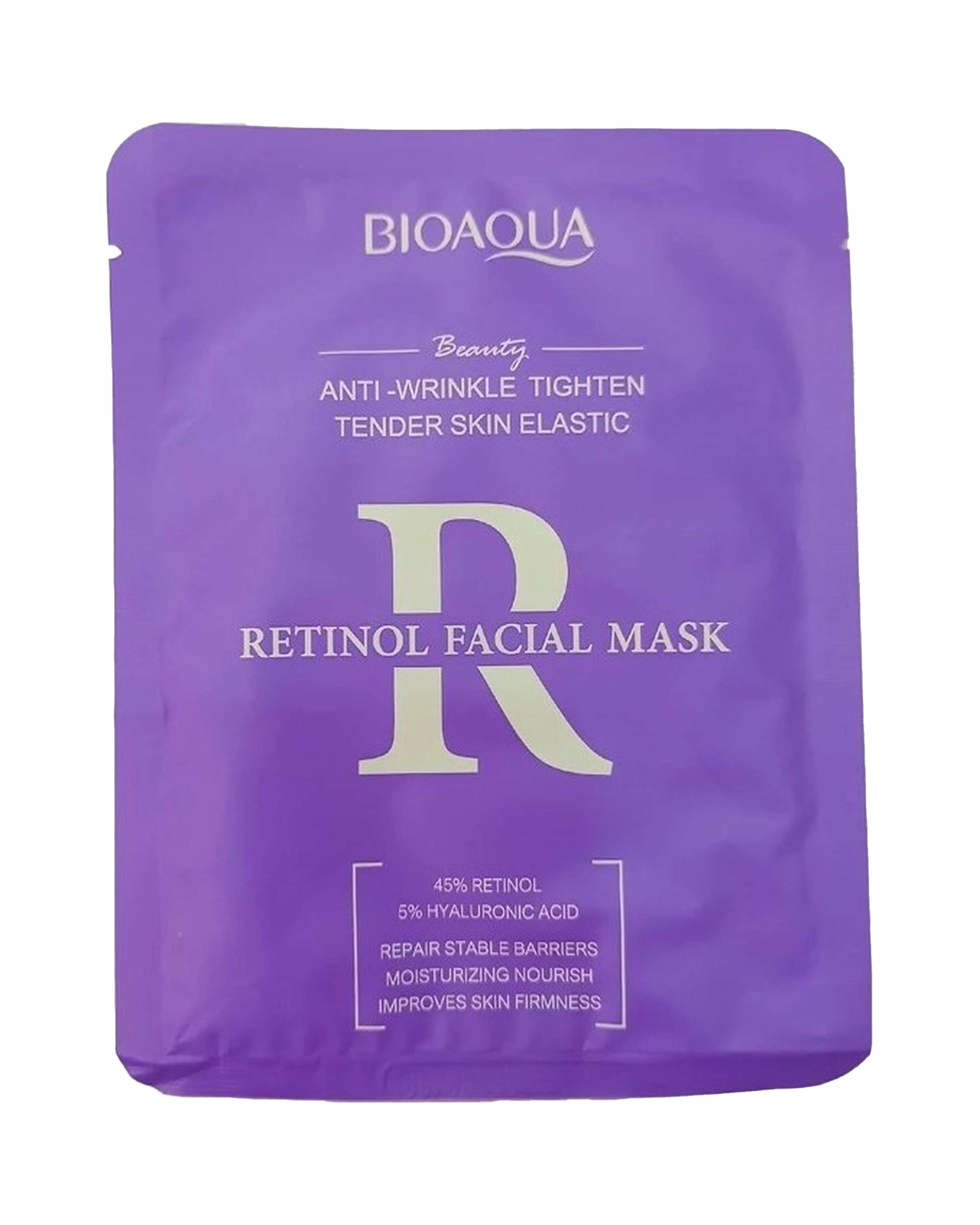 ماسک ورقه ای جوانساز و ضد چروک و آبرسان بیوآکوا Bioaqua حاوی رتینول و هیالورونیک اسید وزن 25 گرم