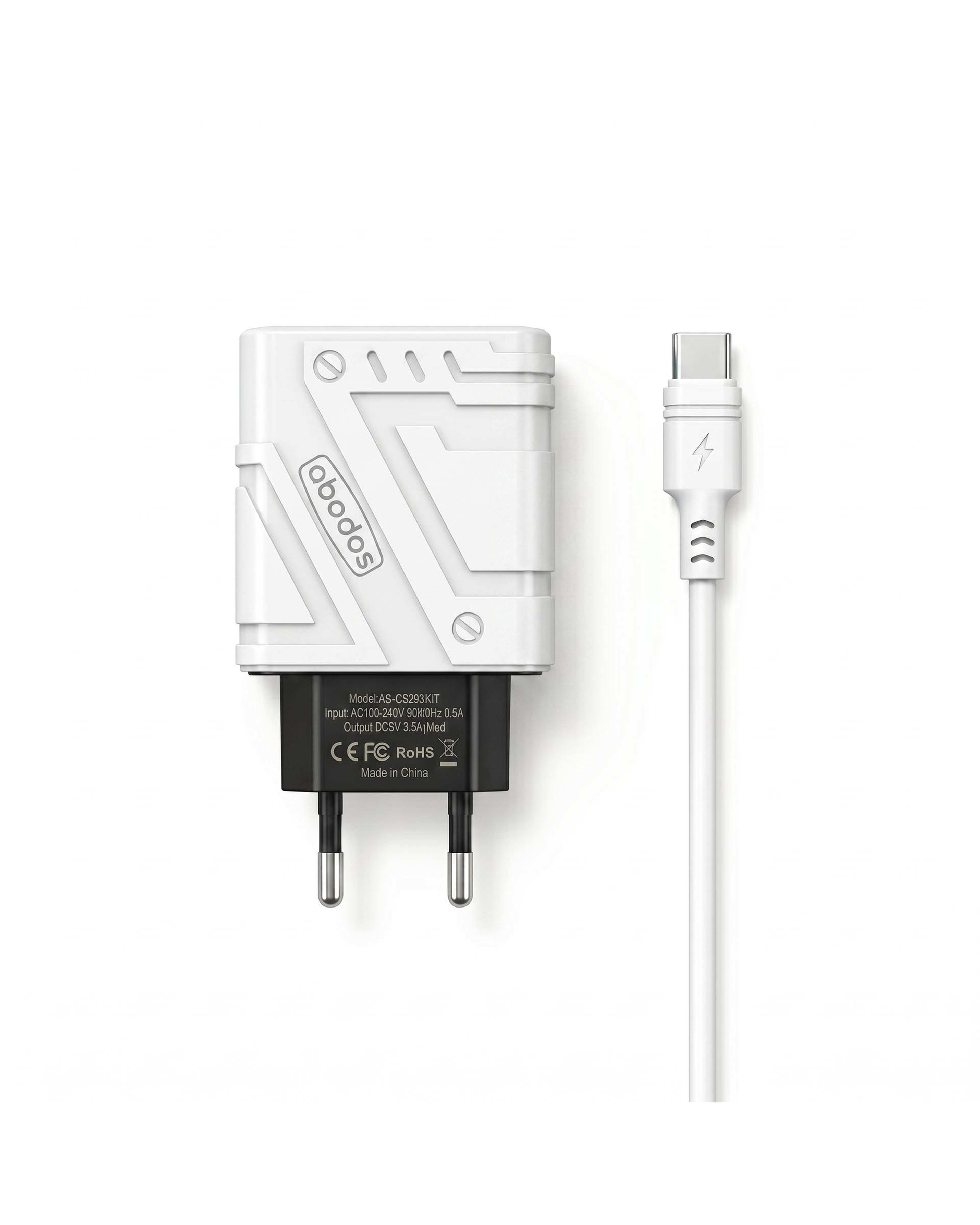 شارژر دیواری سفید آبادوس Abodos مدل AS-CS293KIT به همراه کابل Type-c