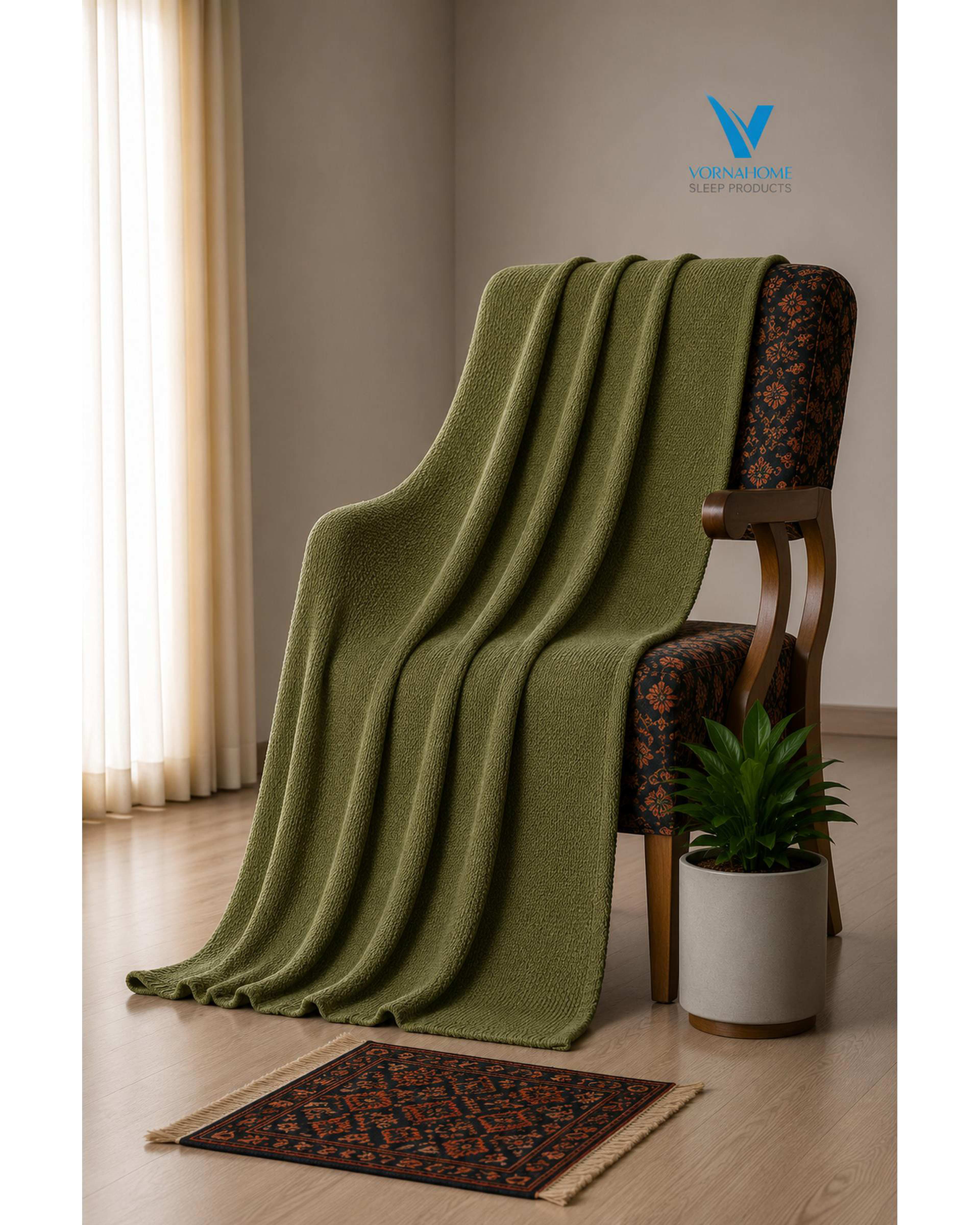 شال مبل سایز 180×140 سبز چمنی ورنا هوم Vornahome طرح کلاسیک