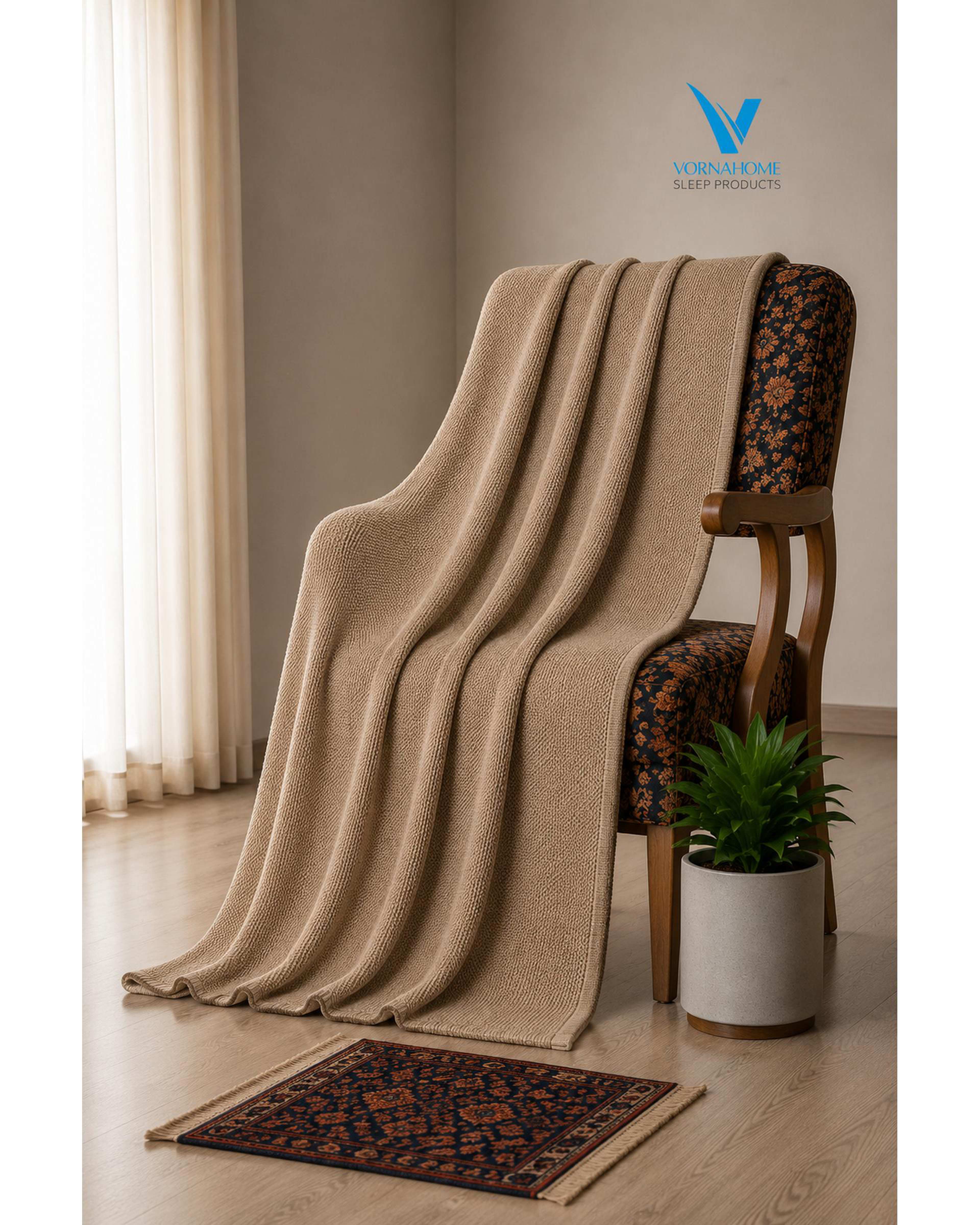 شال مبل سایز 180×140 قهوه ای ورنا هوم Vornahome طرح کلاسیک