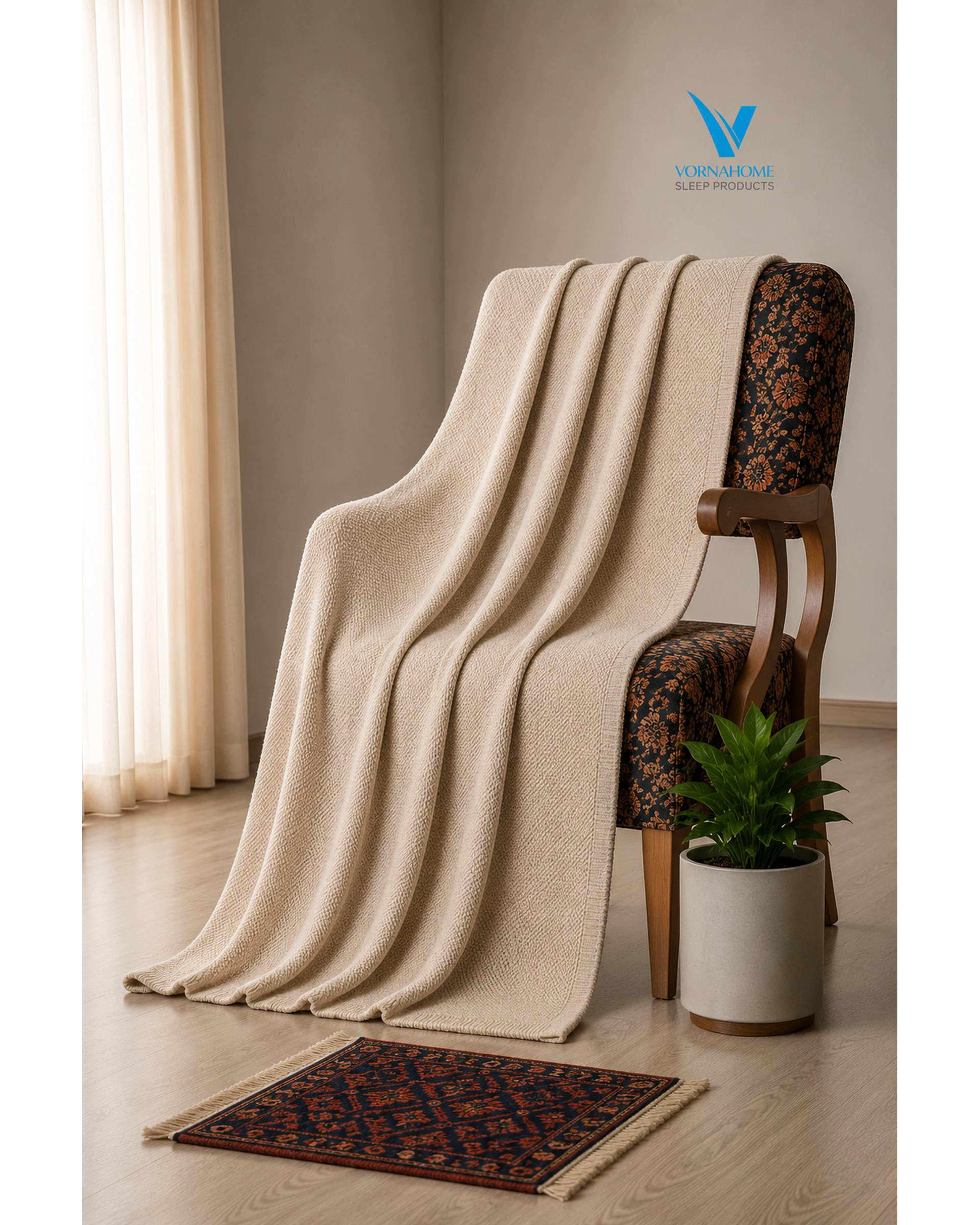 شال مبل سایز 180×140 کرم ورنا هوم Vornahome طرح کلاسیک