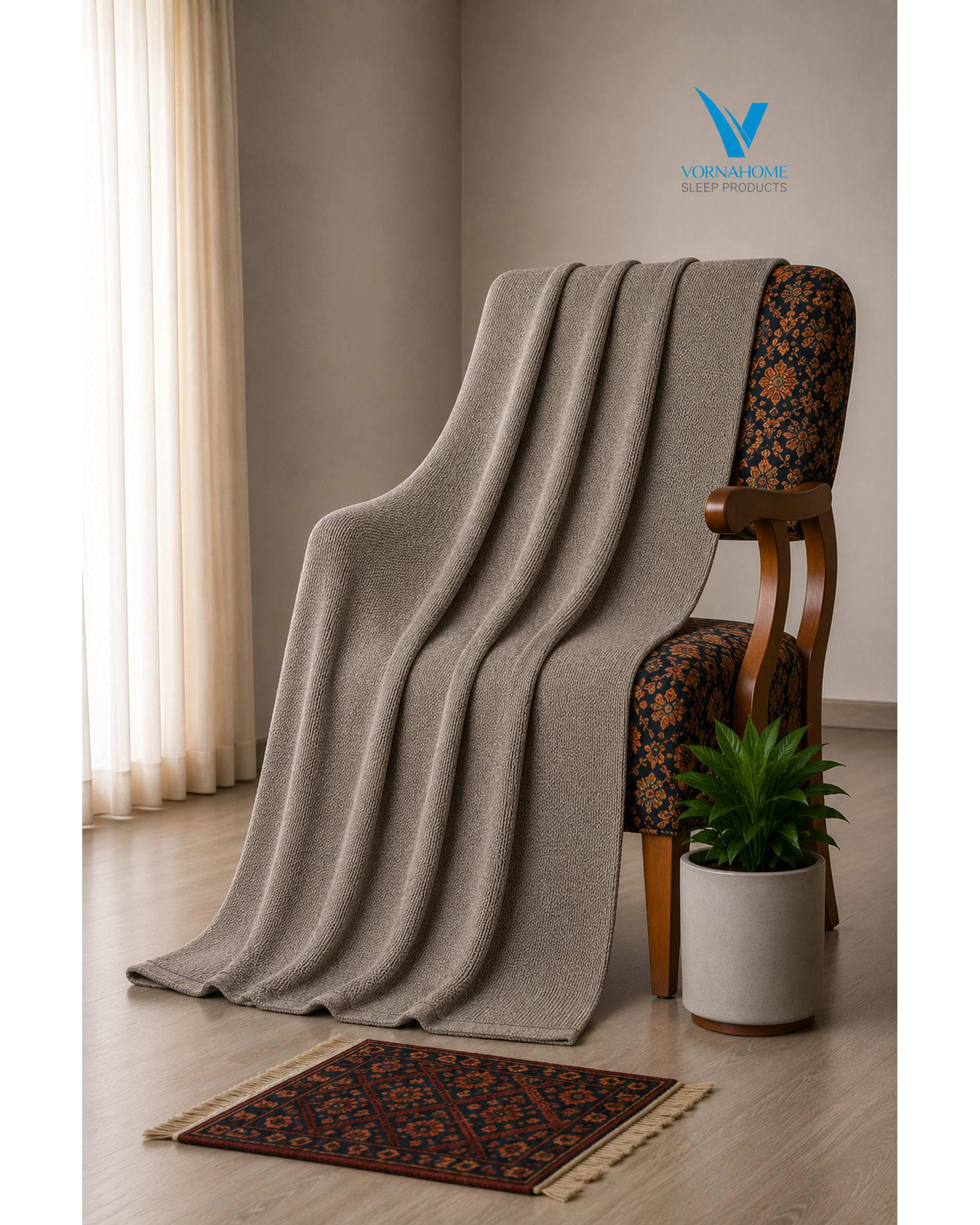 شال مبل سایز 180×140 طوسی تیره ورنا هوم Vornahome طرح کلاسیک