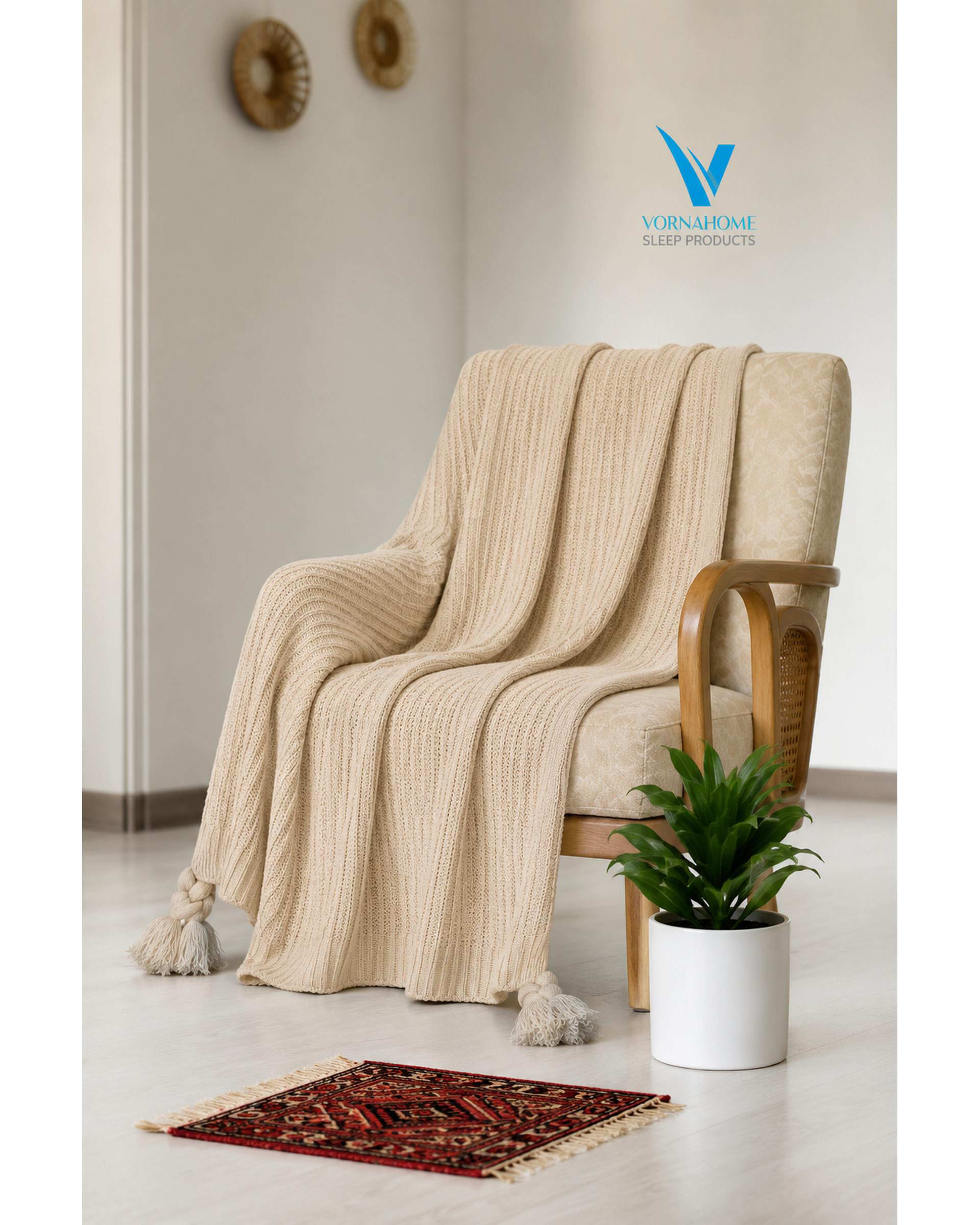 شال مبل سایز 180×140 شیری ورنا هوم Vornahome طرح پیکه