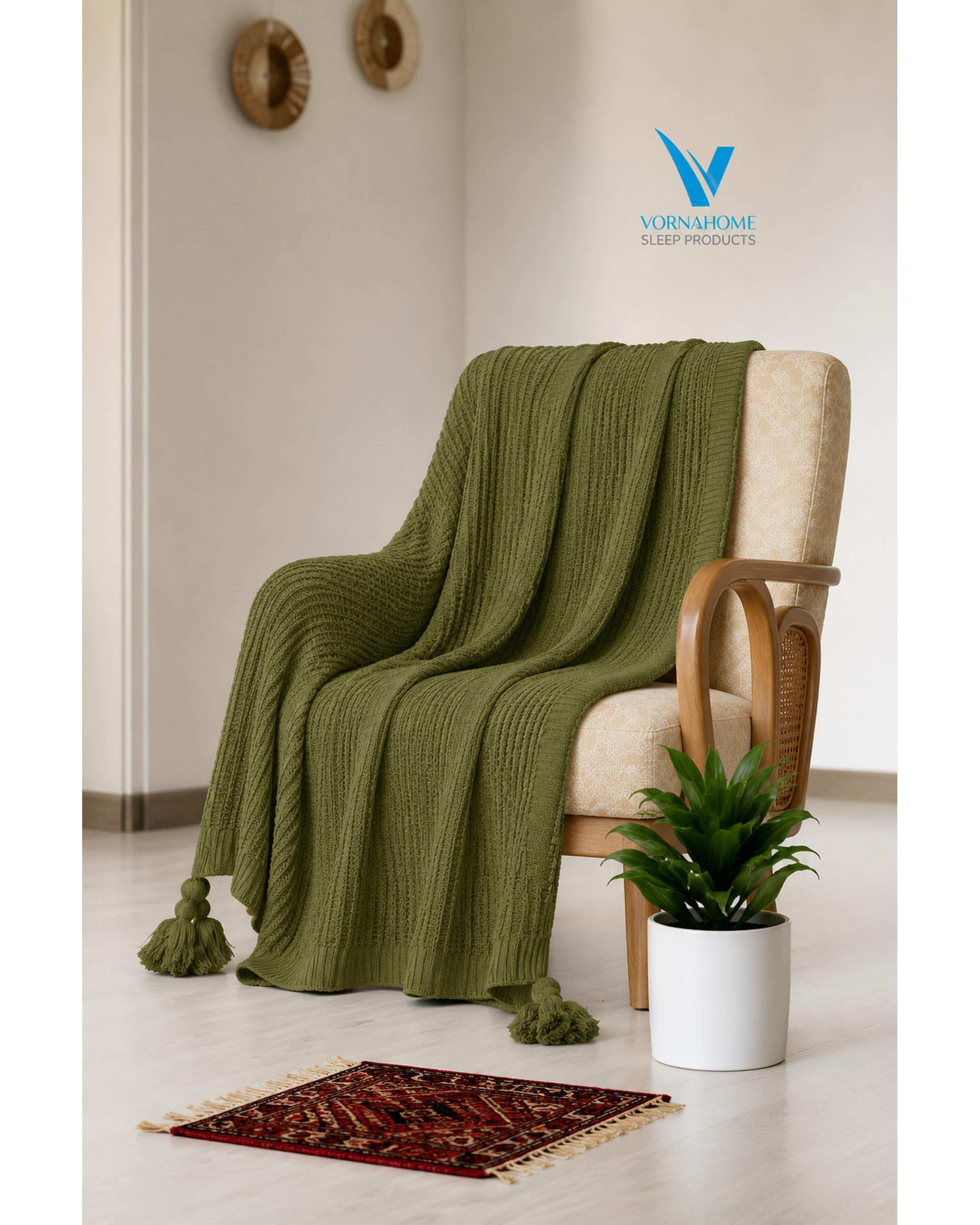 شال مبل سایز 180×140 سبز چمنی ورنا هوم Vornahome طرح پیکه