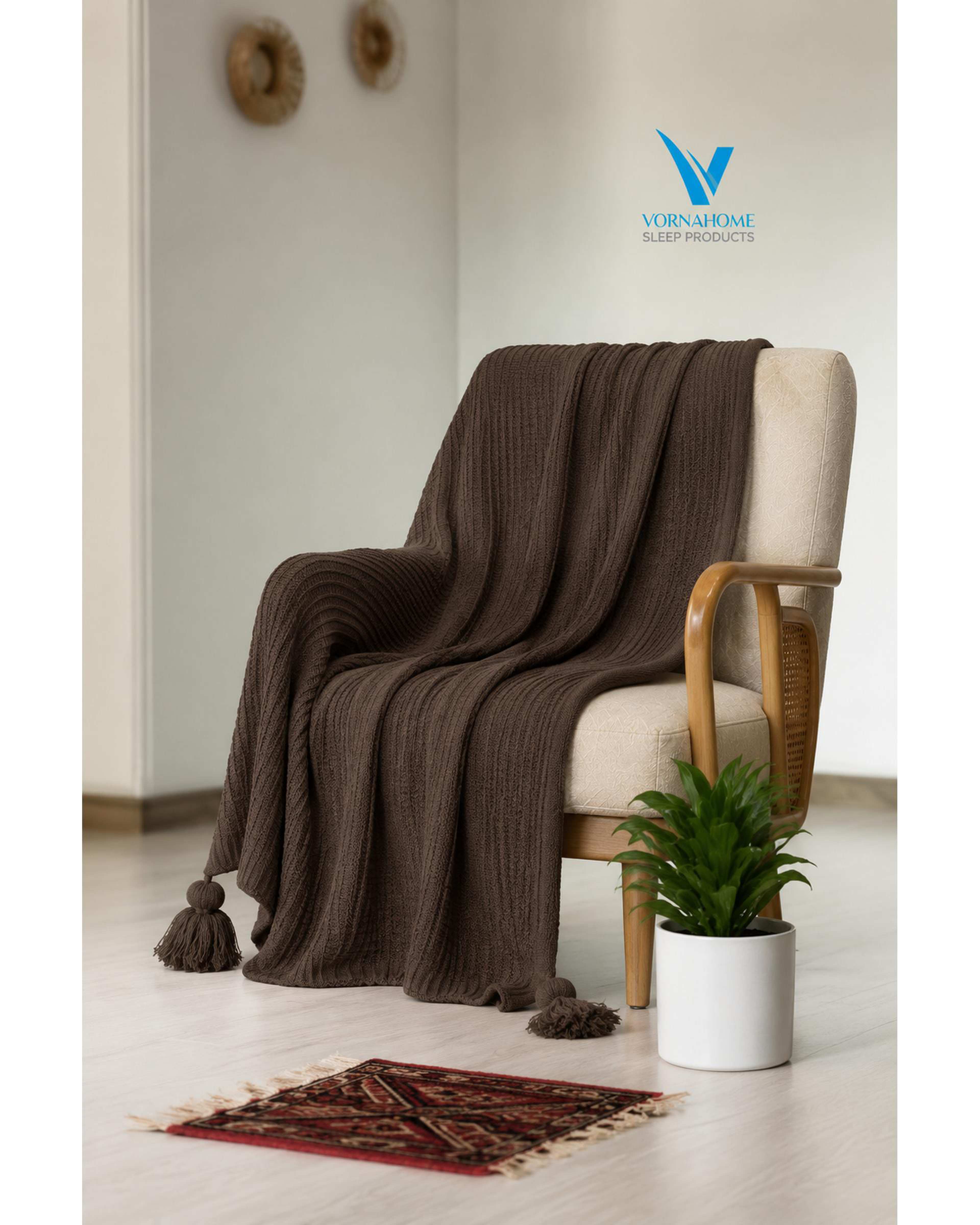 شال مبل سایز 180×140 قهوه ای ورنا هوم Vornahome طرح پیکه