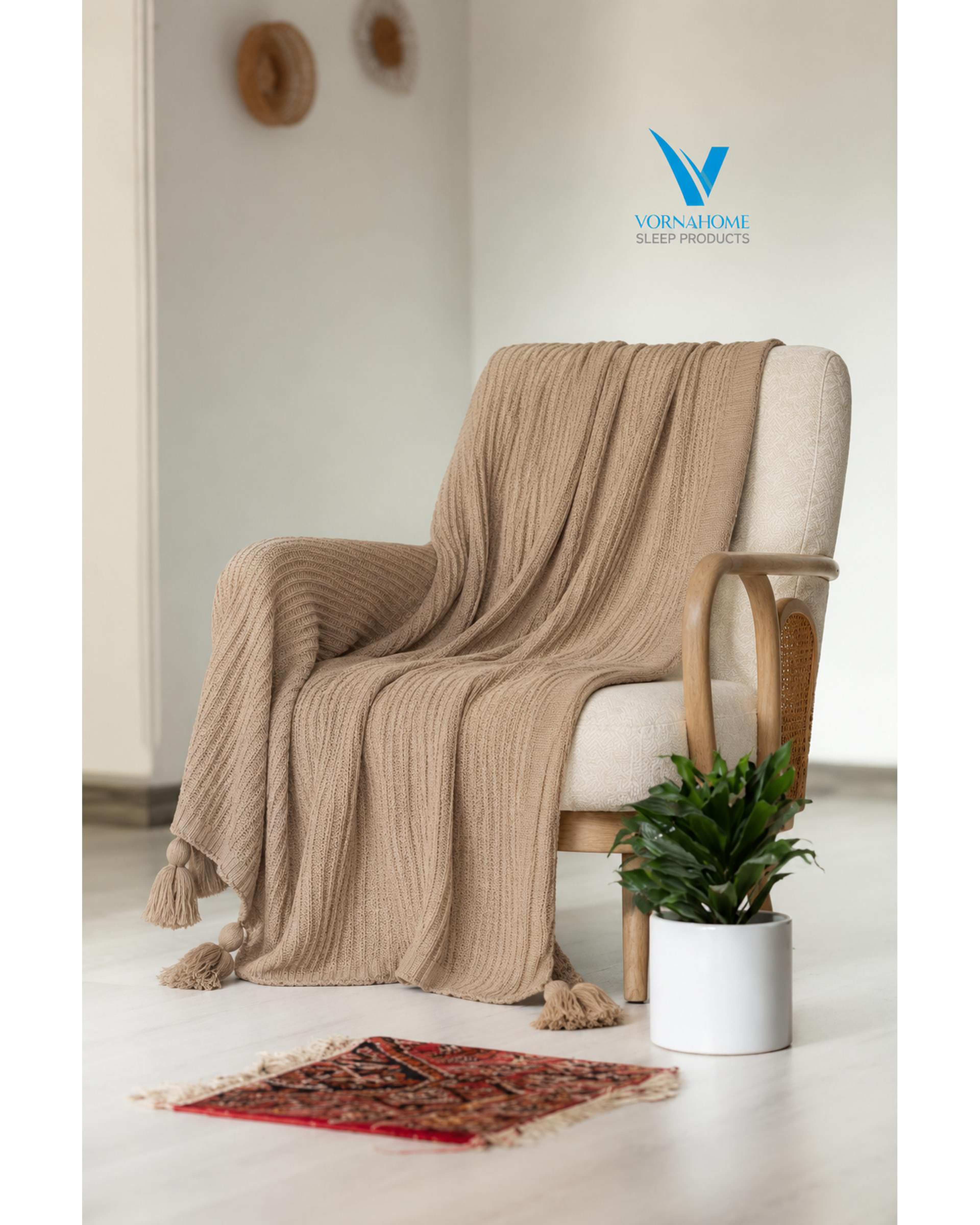 شال مبل سایز 180×140 نسکافه ای ورنا هوم Vornahome طرح پیکه