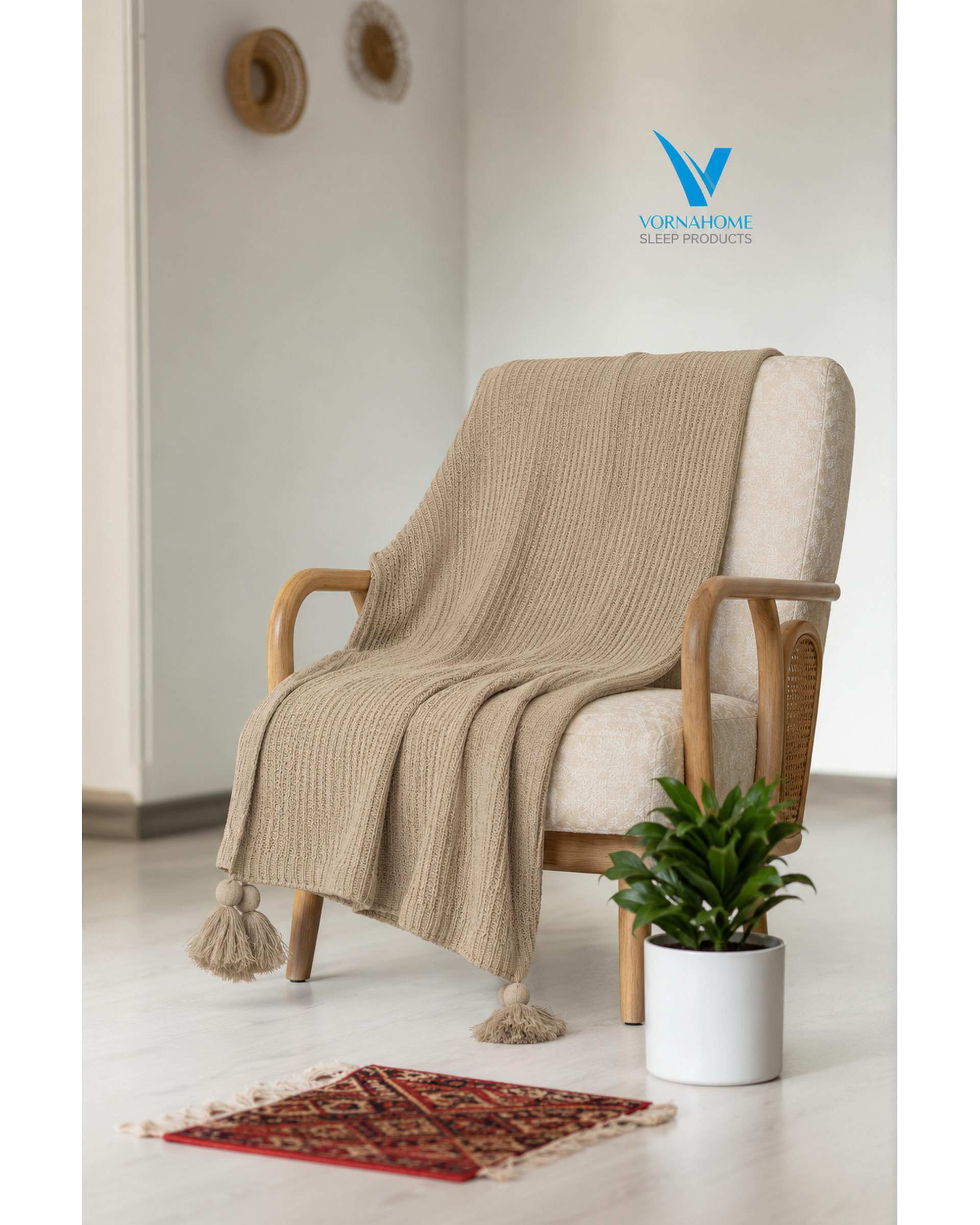 شال مبل سایز 180×140 کرم ورنا هوم Vornahome طرح پیکه