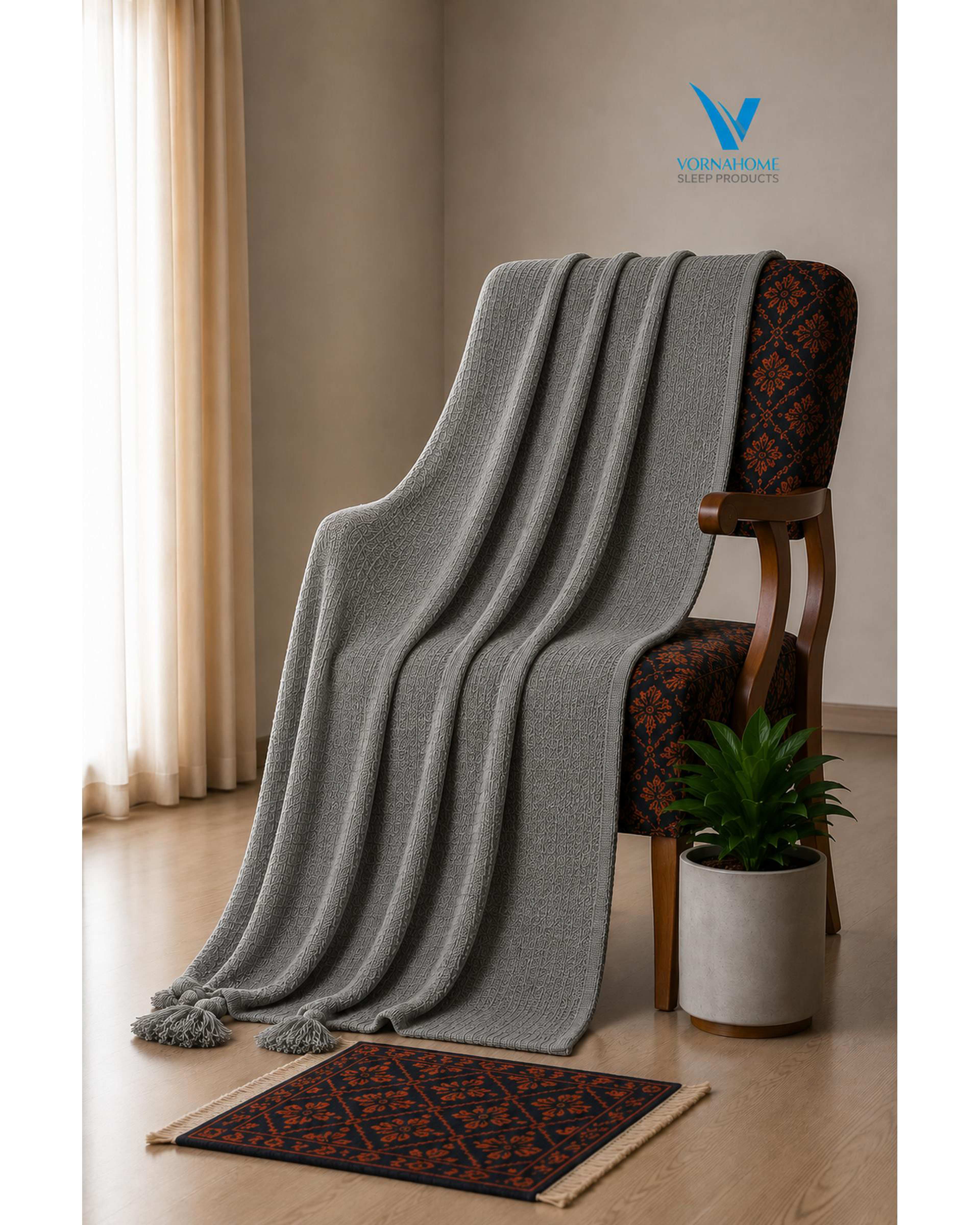 شال مبل سایز 180×140 طوسی تیره ورنا هوم Vornahome طرح پیکه