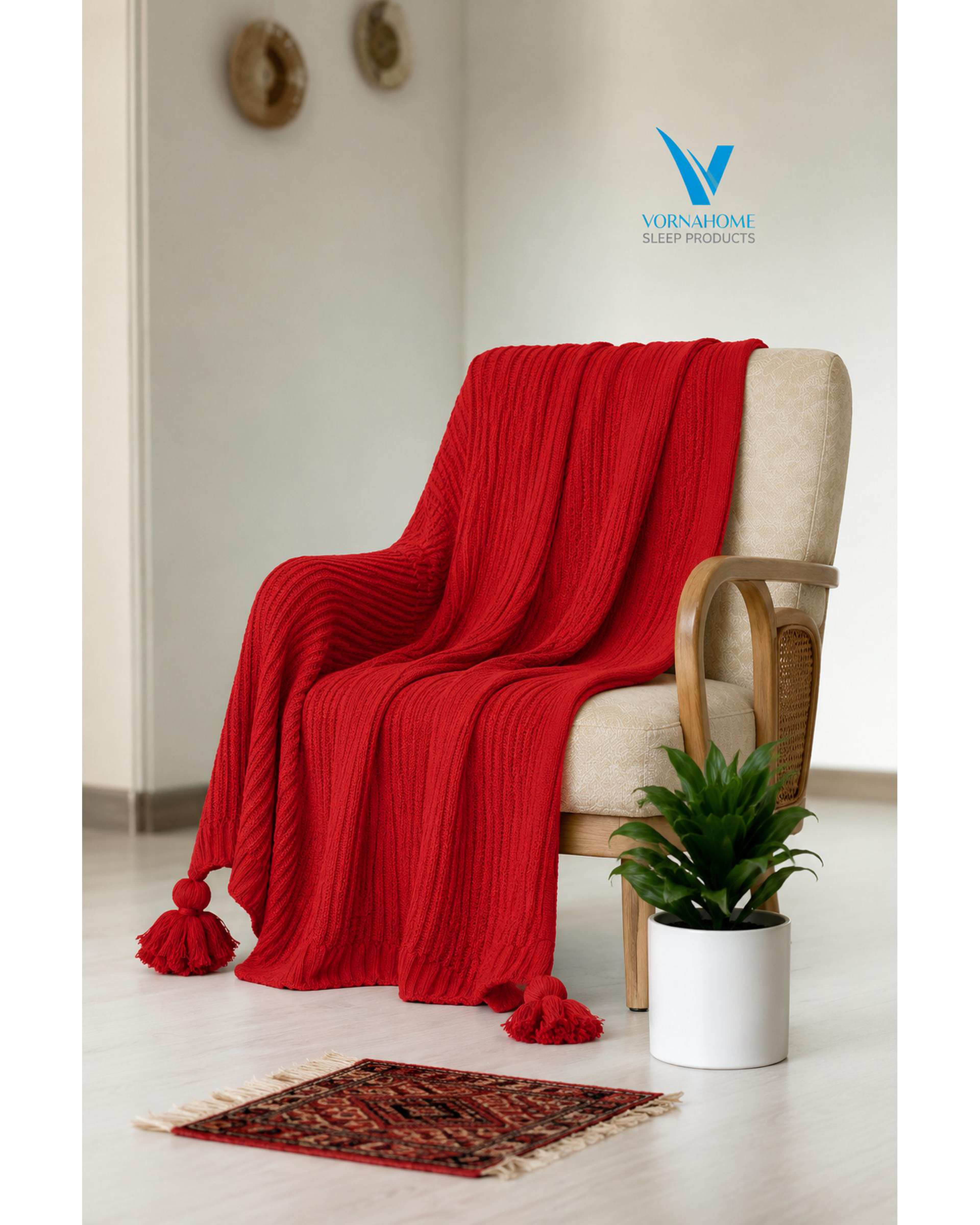 شال مبل سایز 180×140 قرمز ورنا هوم Vornahome طرح پیکه