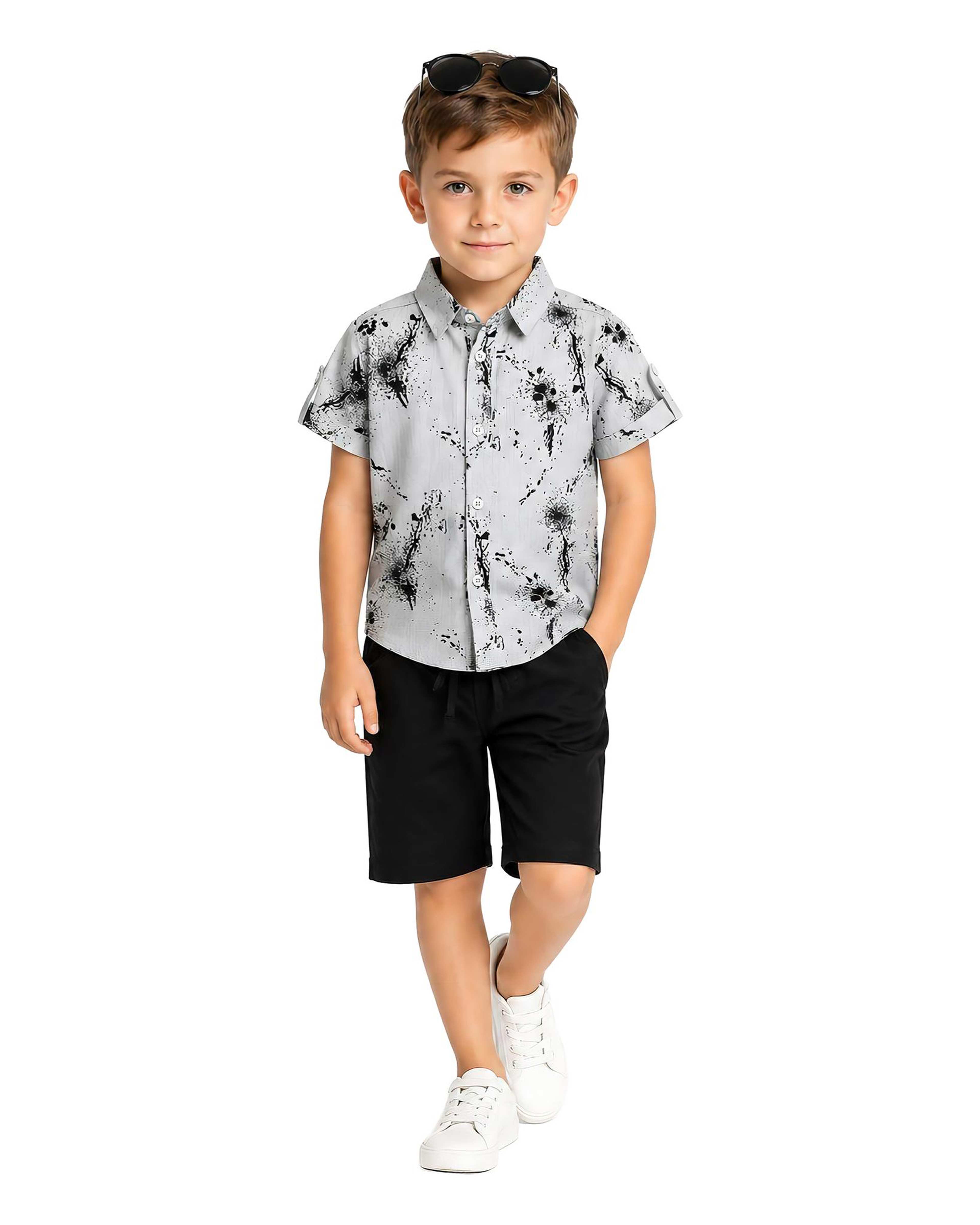 ست پیراهن و شلوارک پسرانه طوسی لئو کیدز Leo kids کد 5881