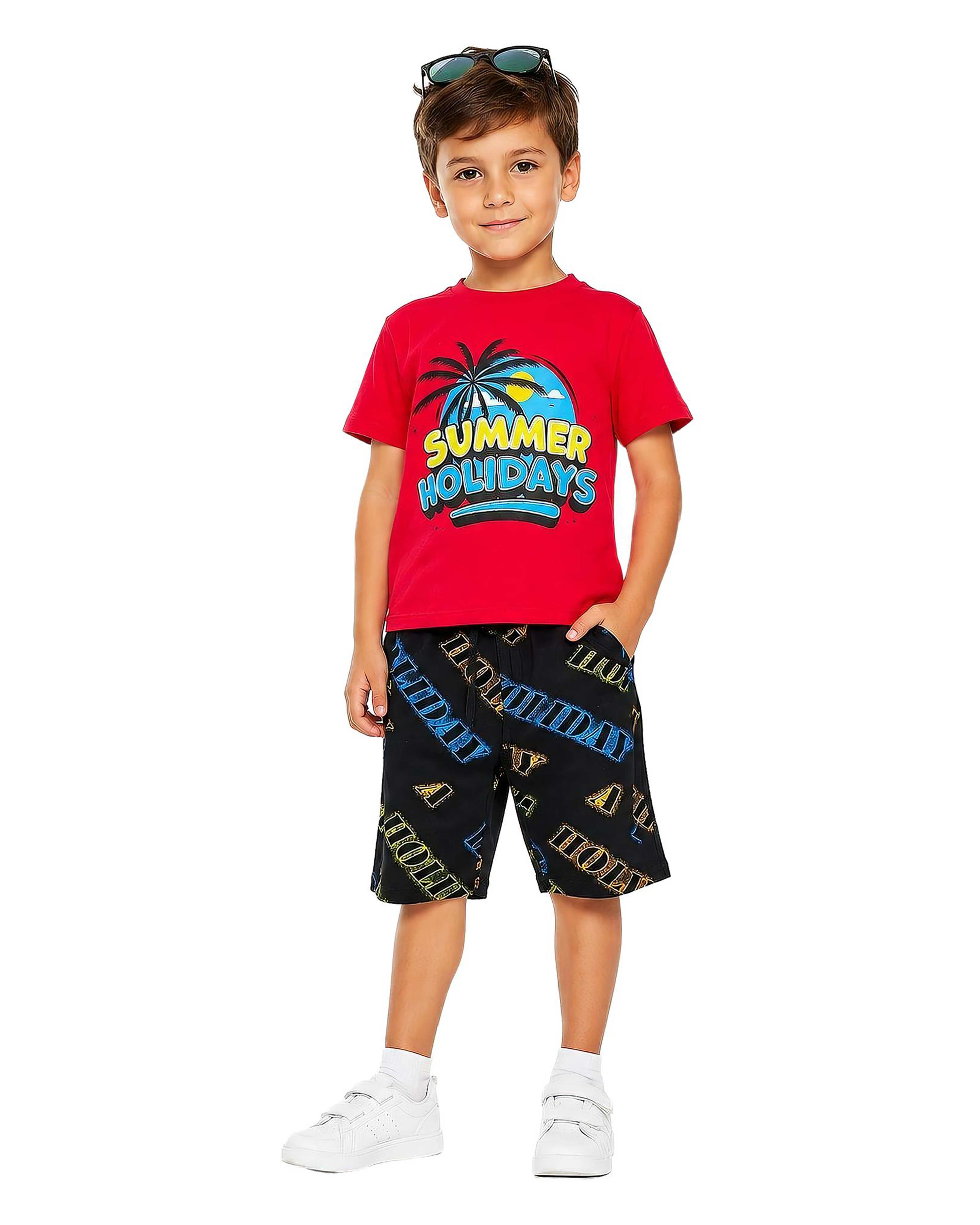 ست تیشرت و شلوارک پسرانه قرمز لئو کیدز Leo kids مدل Summer کد 1-5882