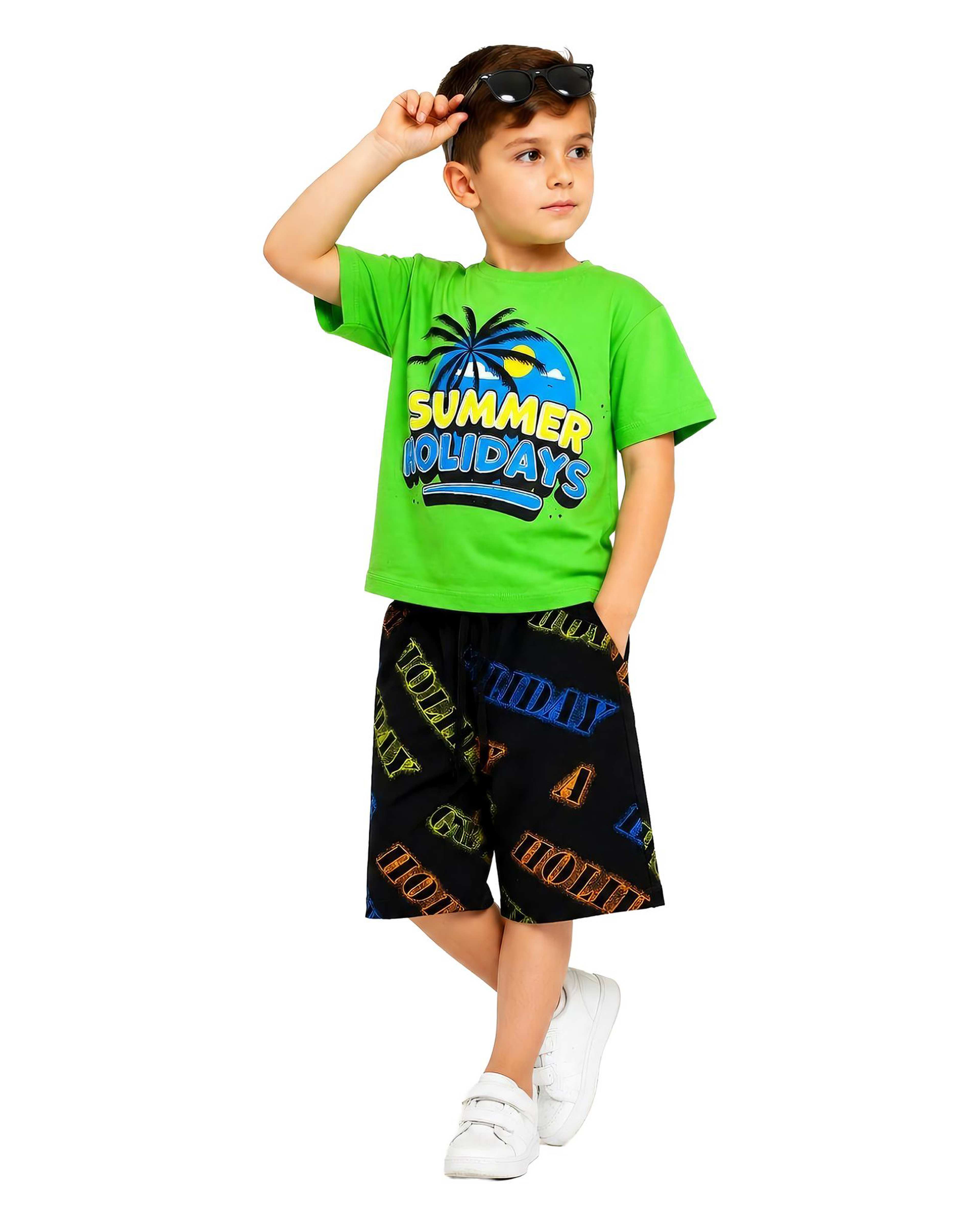 ست تیشرت شلوارک پسرانه سبز لئو کیدز Leo kids مدل Summer کد 2-5882